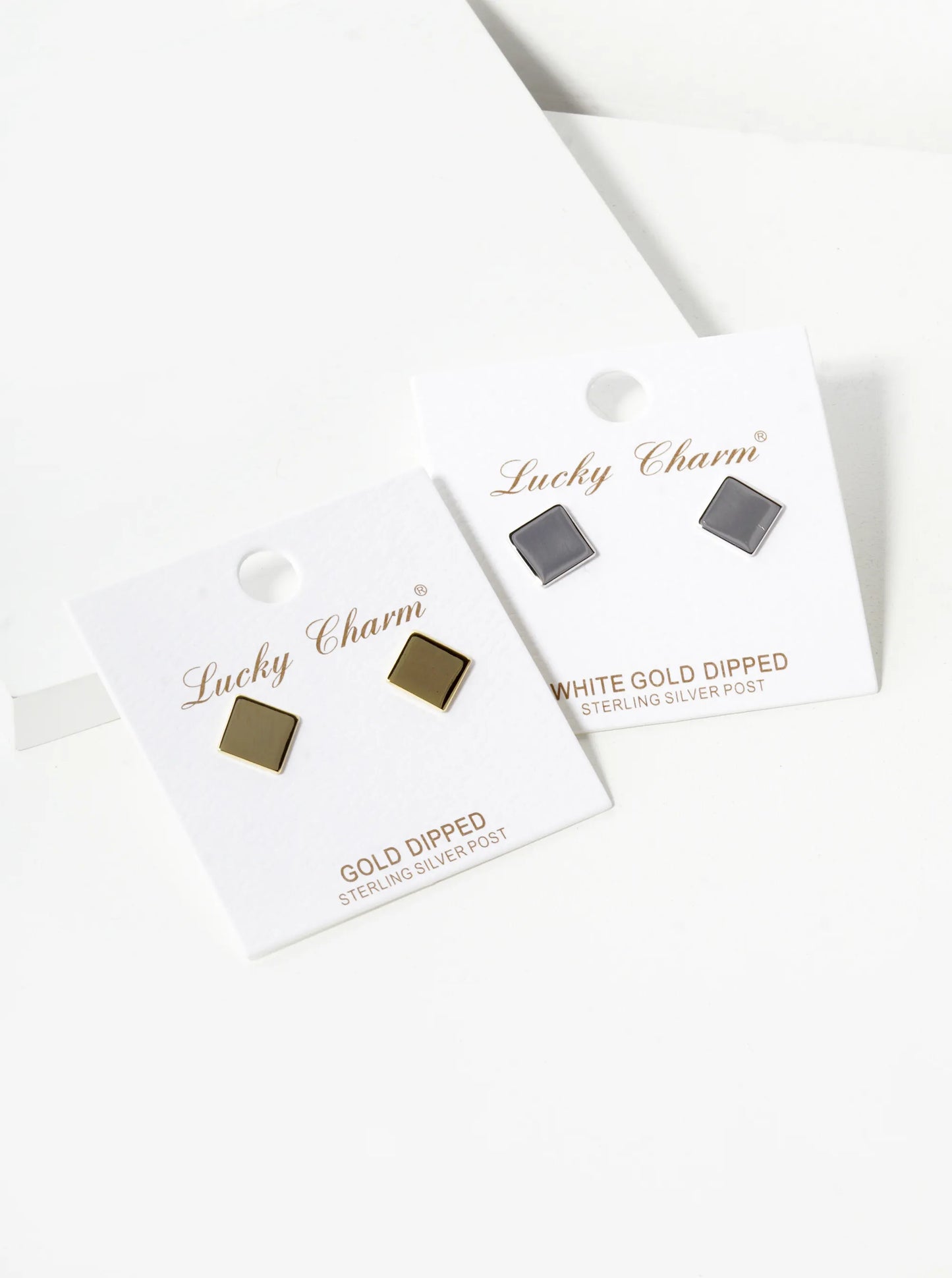 18K Gold Dipped Minimalist 8mm Brass Flat Square Sterling Silver Post Stud Earrings