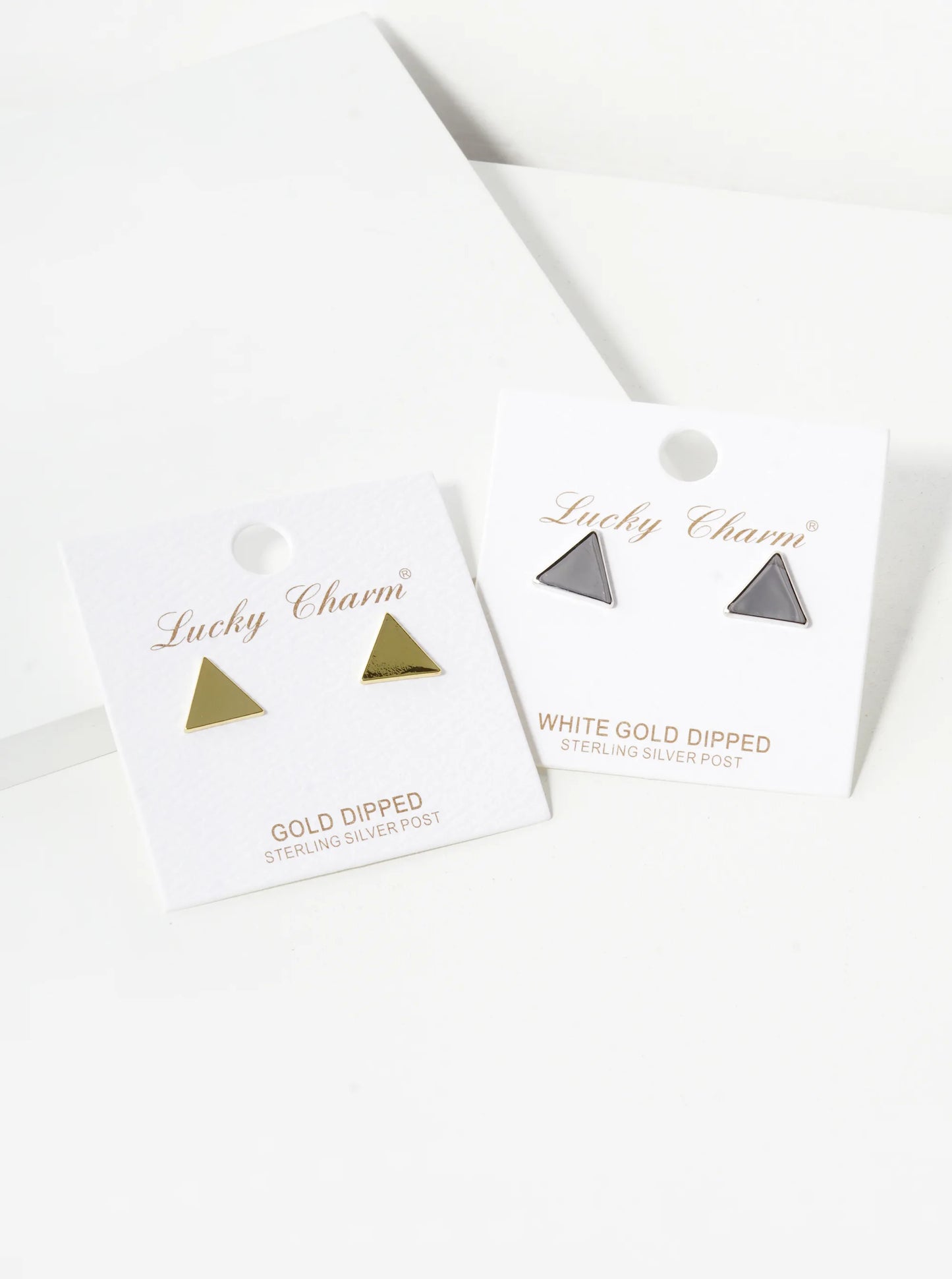 18K Gold Dipped Minimalist 9mm Brass Flat Triangle Sterling Silver Post Stud Earrings