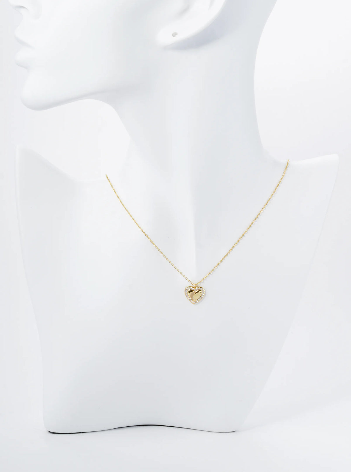 18K Gold Dipped Moon Cutout CZ Pave Heart Pendant Necklace