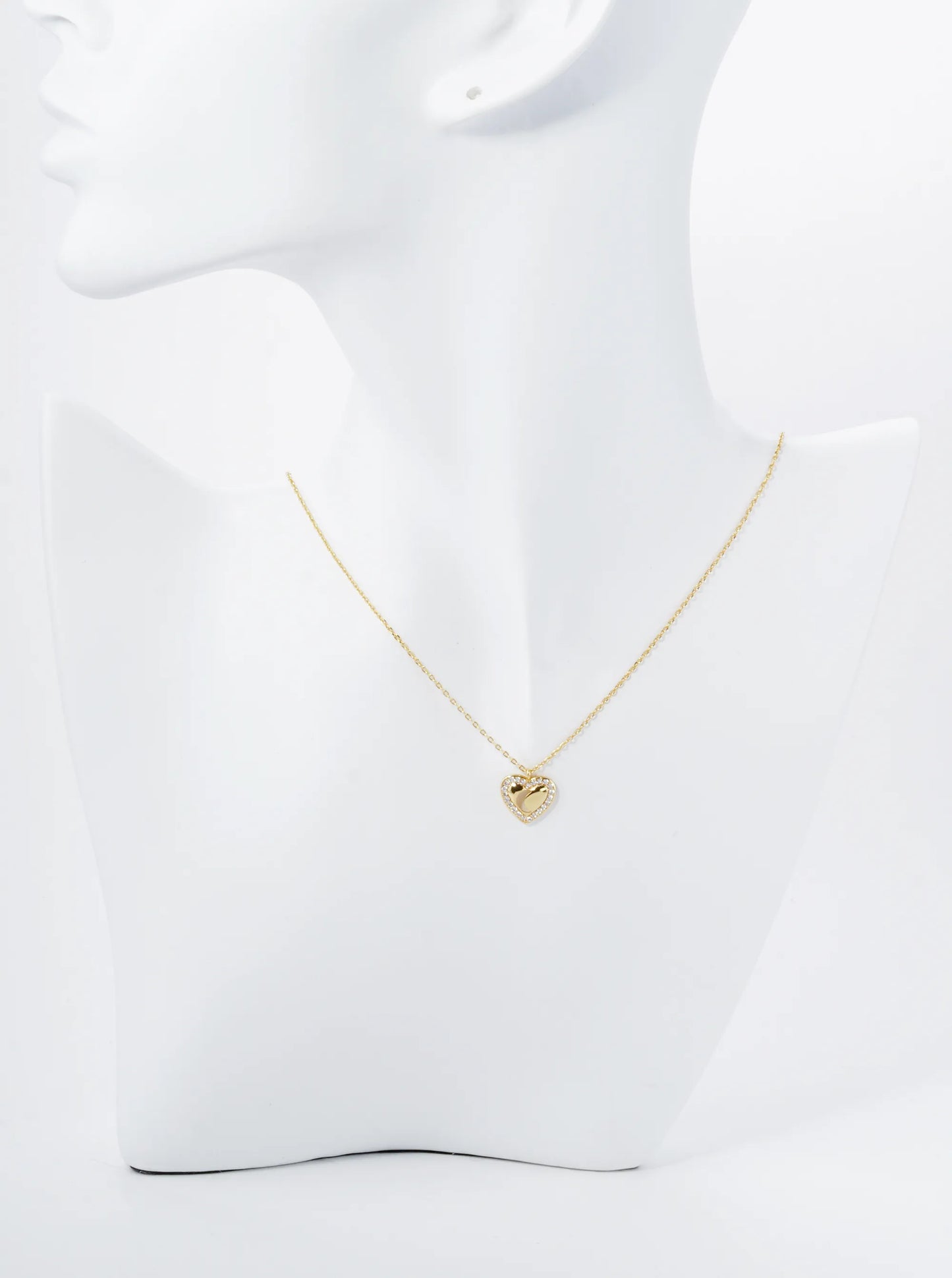 18K Gold Dipped Moon Cutout CZ Pave Heart Pendant Necklace