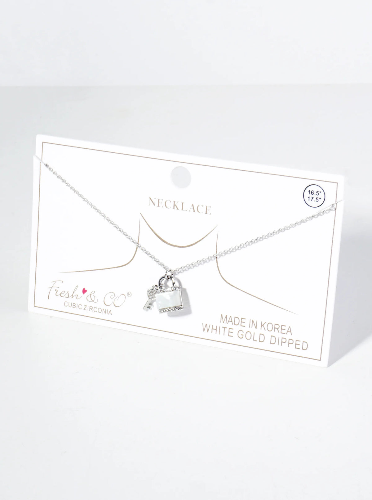 18K Gold Dipped Mother Of Pearl CZ Key And Padlock Pendant Necklace