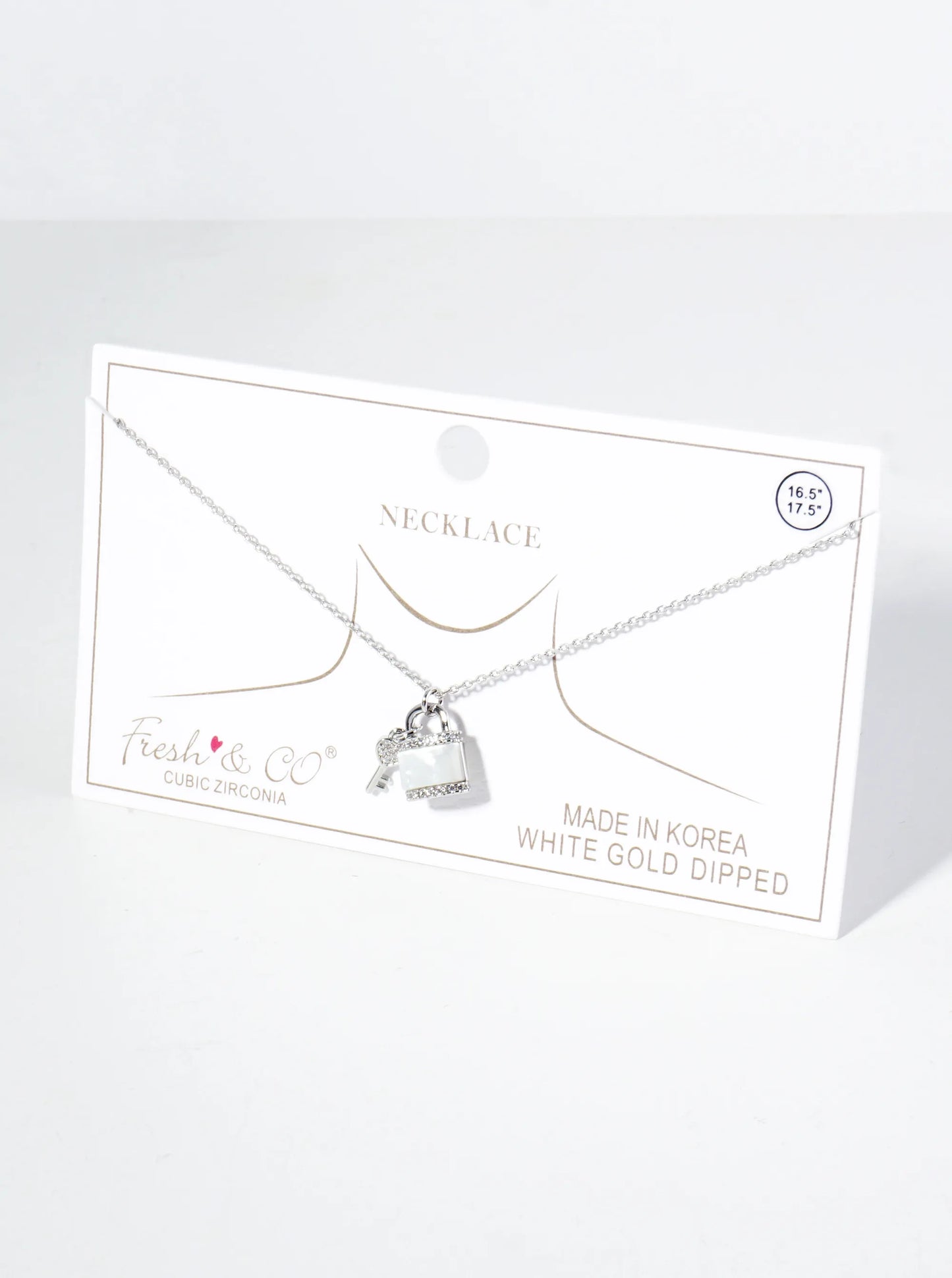 18K Gold Dipped Mother Of Pearl CZ Key And Padlock Pendant Necklace