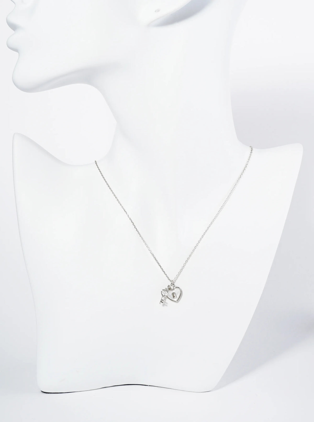 18K Gold Dipped Mother Of Pearl Heart CZ Key Pendant Necklace