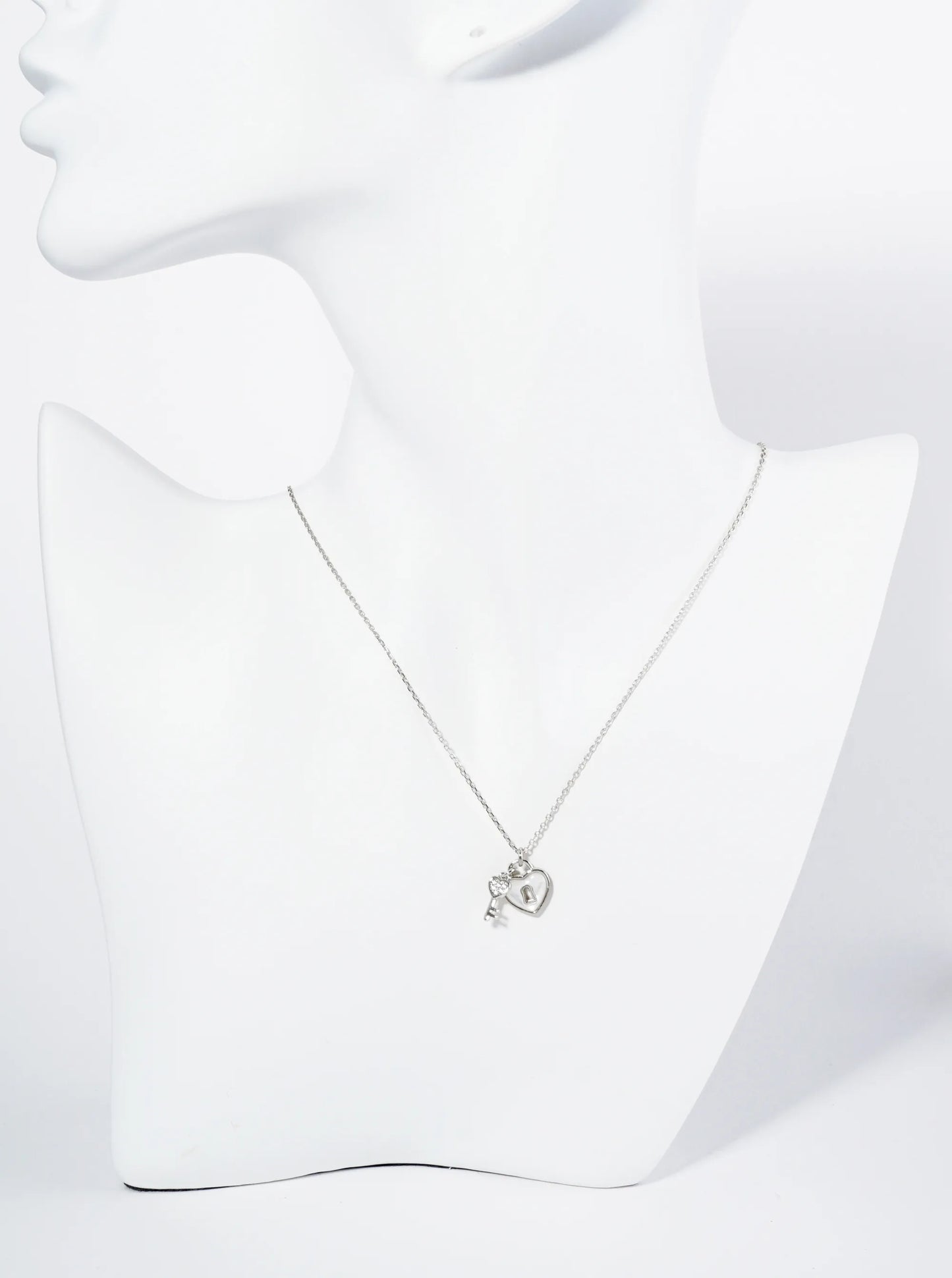 18K Gold Dipped Mother Of Pearl Heart CZ Key Pendant Necklace