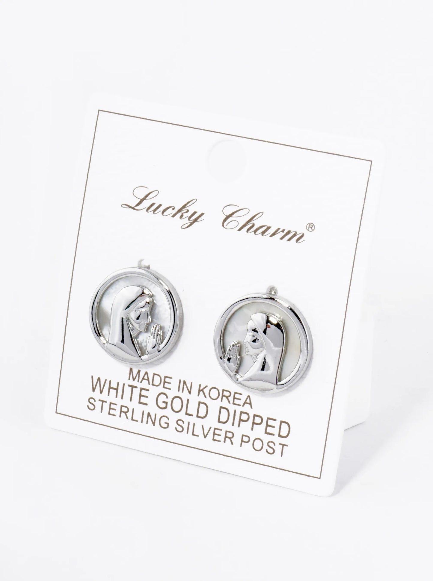 18K Gold Dipped Mother Of Pearl Prayer Stud Earrings