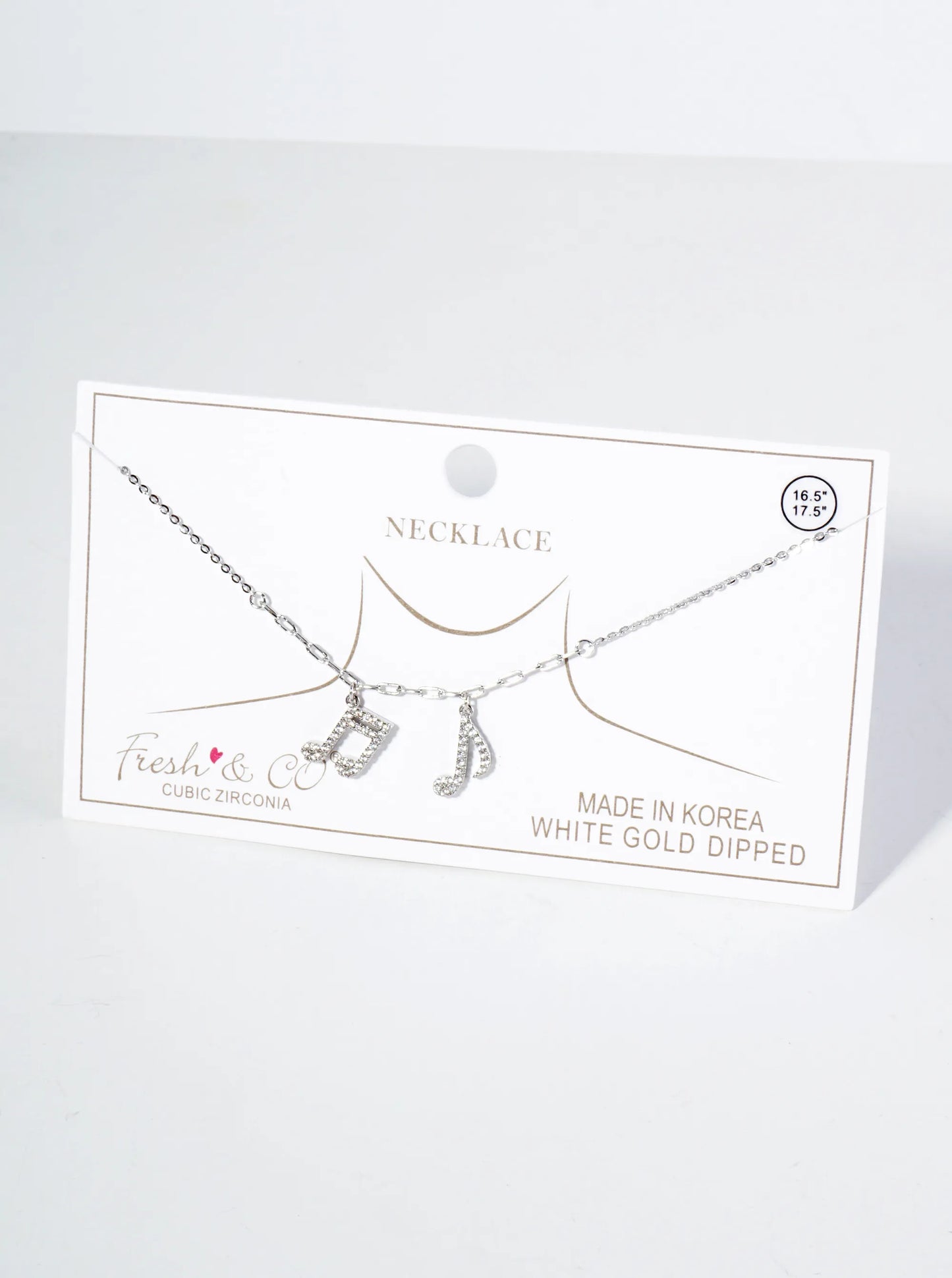 18K Gold Dipped Music Notes Pendant Cubic Zirconia Necklace