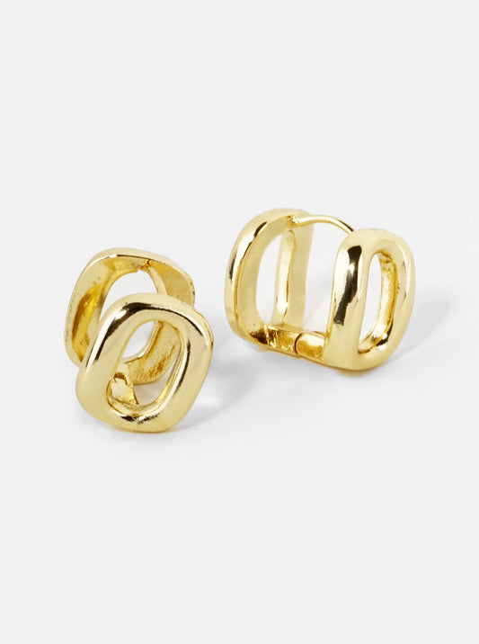 18K Gold Dipped O Shaped Polished 12mm Huggie Earrings