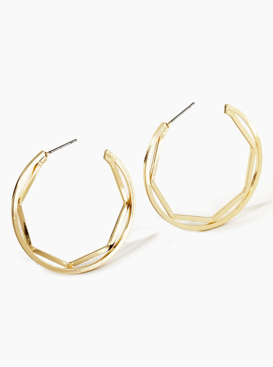 18K Gold Dipped Octagon In Circle 40mm Hoop Earrings