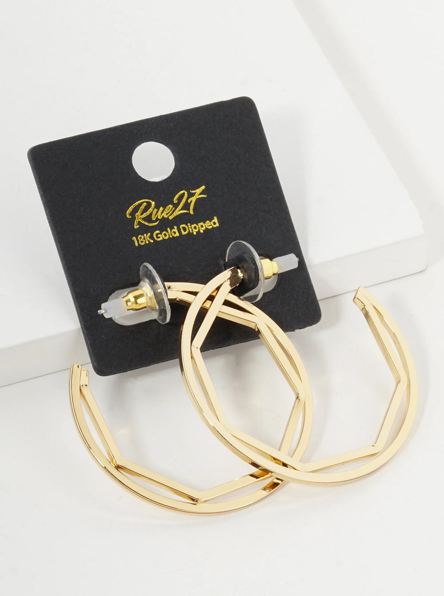 18K Gold Dipped Octagon In Circle 40mm Hoop Earrings