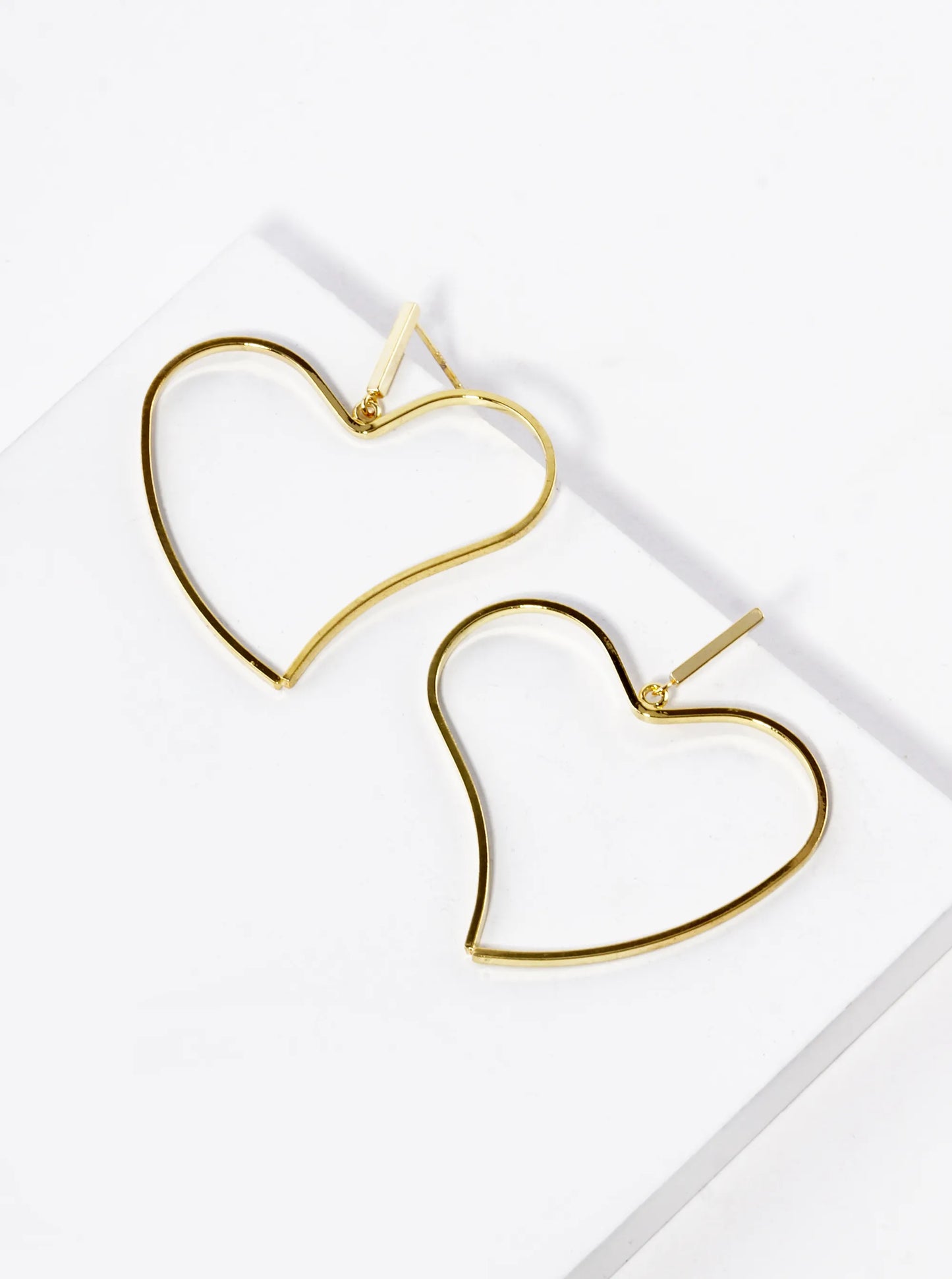 18K Gold Dipped Organic Wire Heart Drop Lightweight Post Earrings