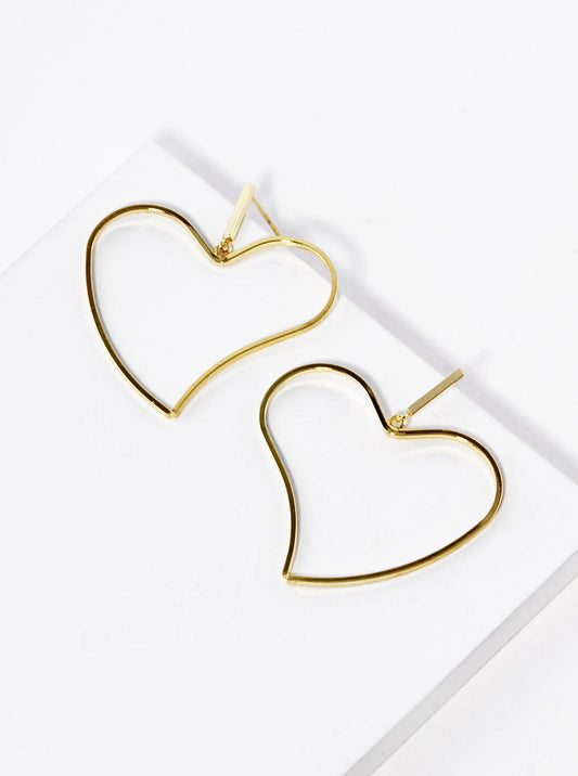 18K Gold Dipped Organic Wire Heart Drop Lightweight Post Earrings
