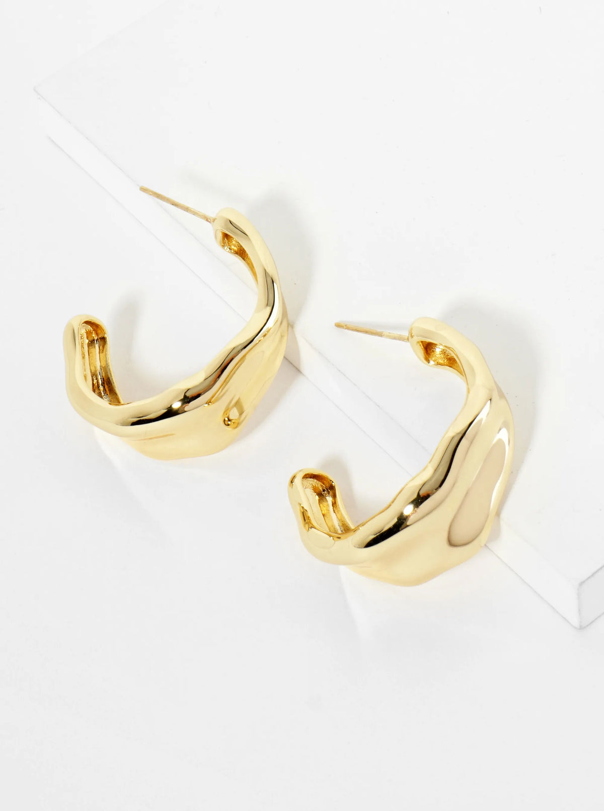18K Gold Dipped Organically Shaped 30mm Open Hoop Earrings