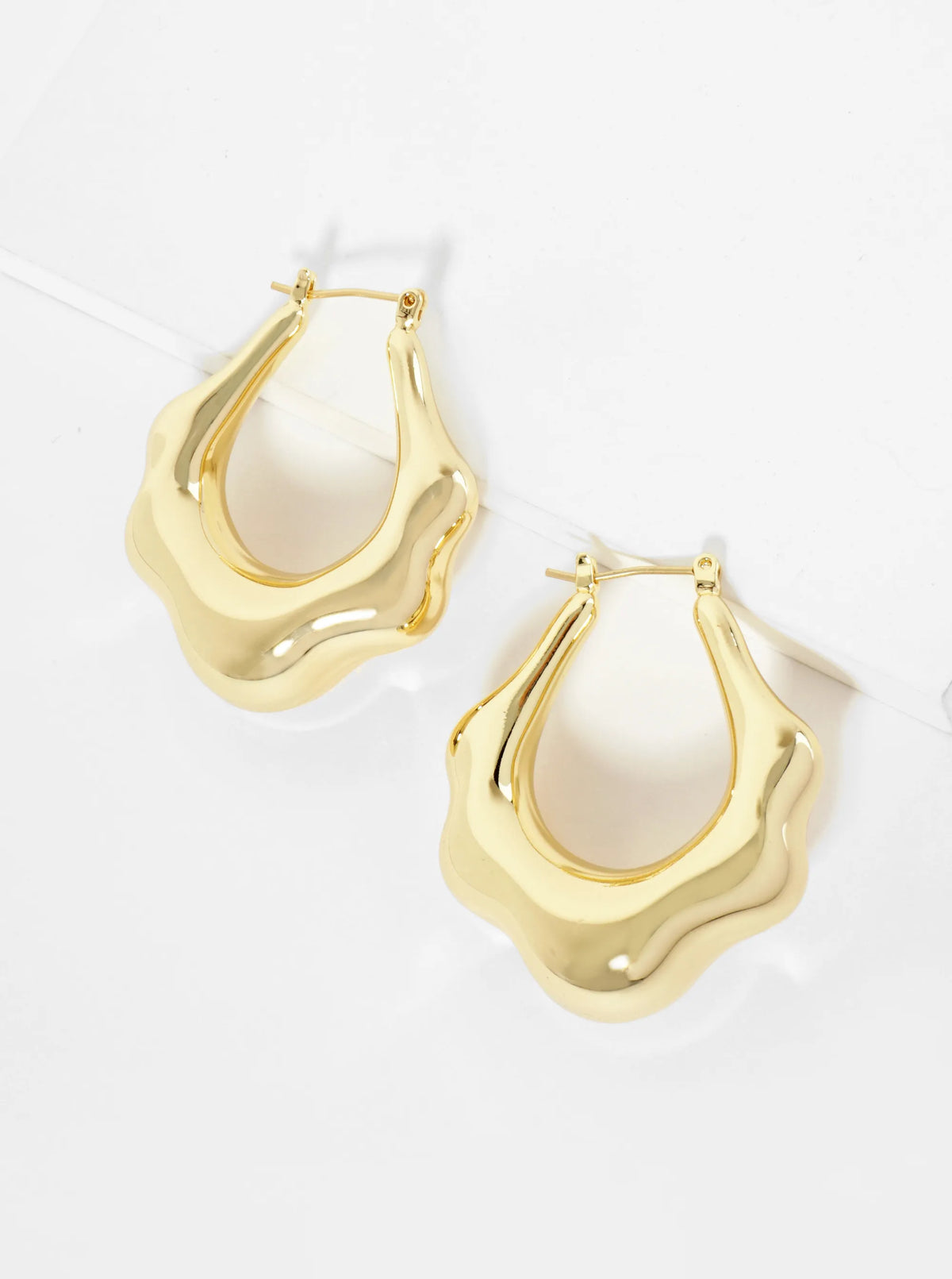 18K Gold Dipped Organically Shaped 35mm Latchback Hoop Earrings