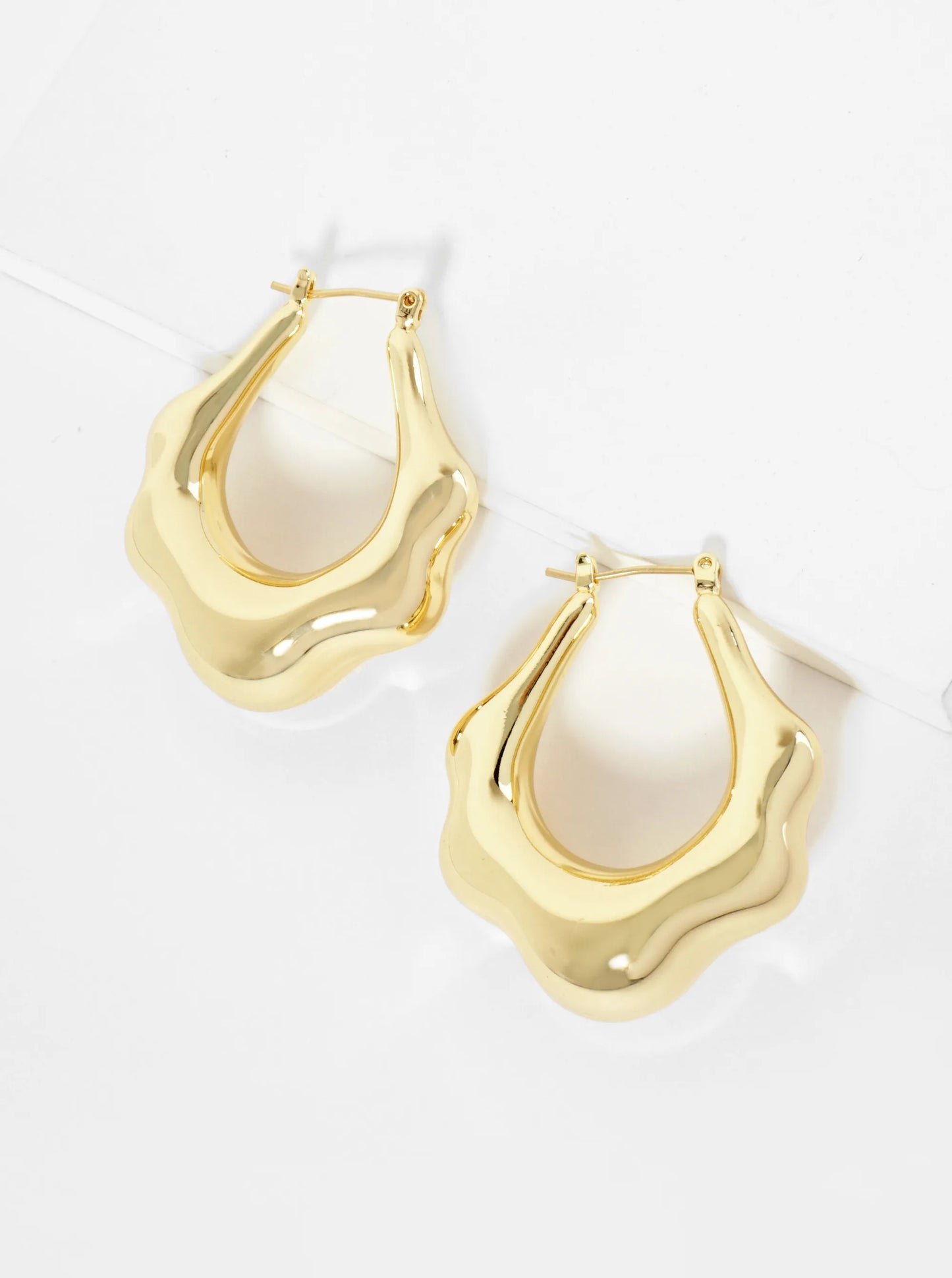18K Gold Dipped Organically Shaped 35mm Latchback Hoop Earrings