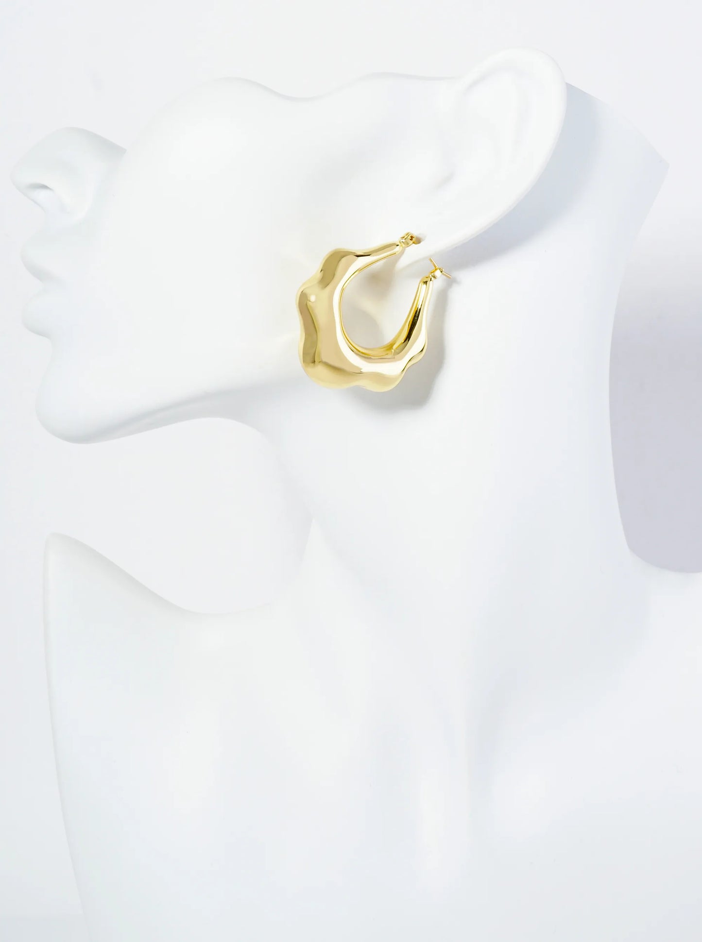 18K Gold Dipped Organically Shaped 35mm Latchback Hoop Earrings