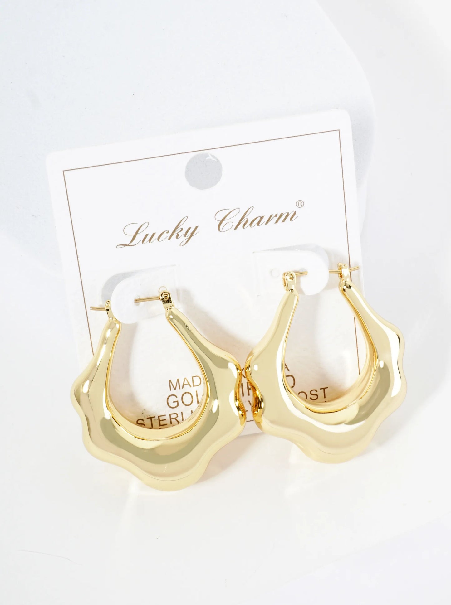 18K Gold Dipped Organically Shaped 35mm Latchback Hoop Earrings