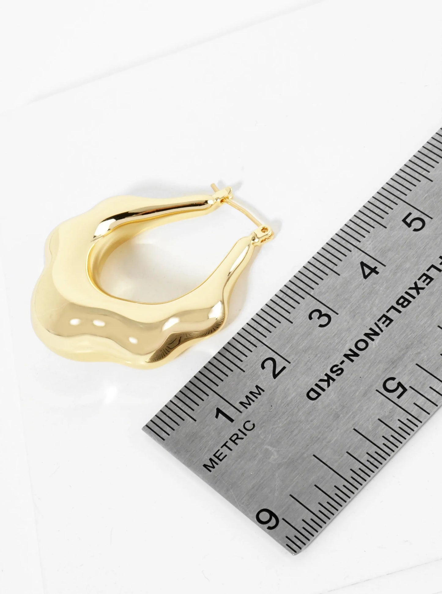 18K Gold Dipped Organically Shaped 35mm Latchback Hoop Earrings