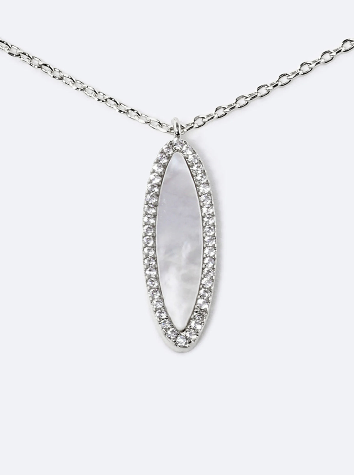 18K Gold Dipped Oval Mother Of Pearl CZ Halo Pendant Necklace