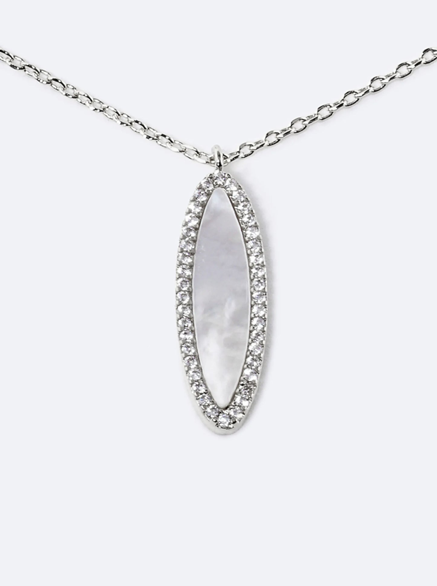 18K Gold Dipped Oval Mother Of Pearl CZ Halo Pendant Necklace