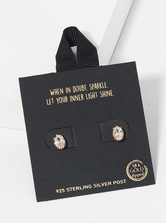 18K Gold Dipped Oval Shape CZ Post Stud Earrings
