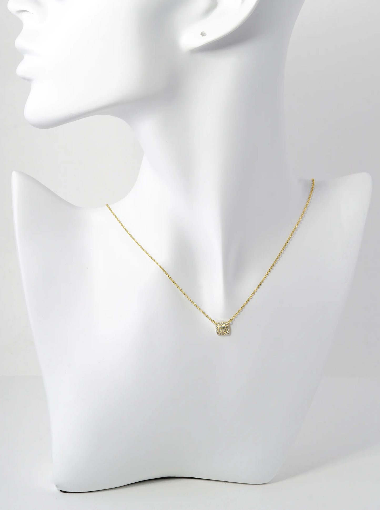 18K Gold Dipped Pave Cubic Zirconia 6mm Square Pendant Necklace