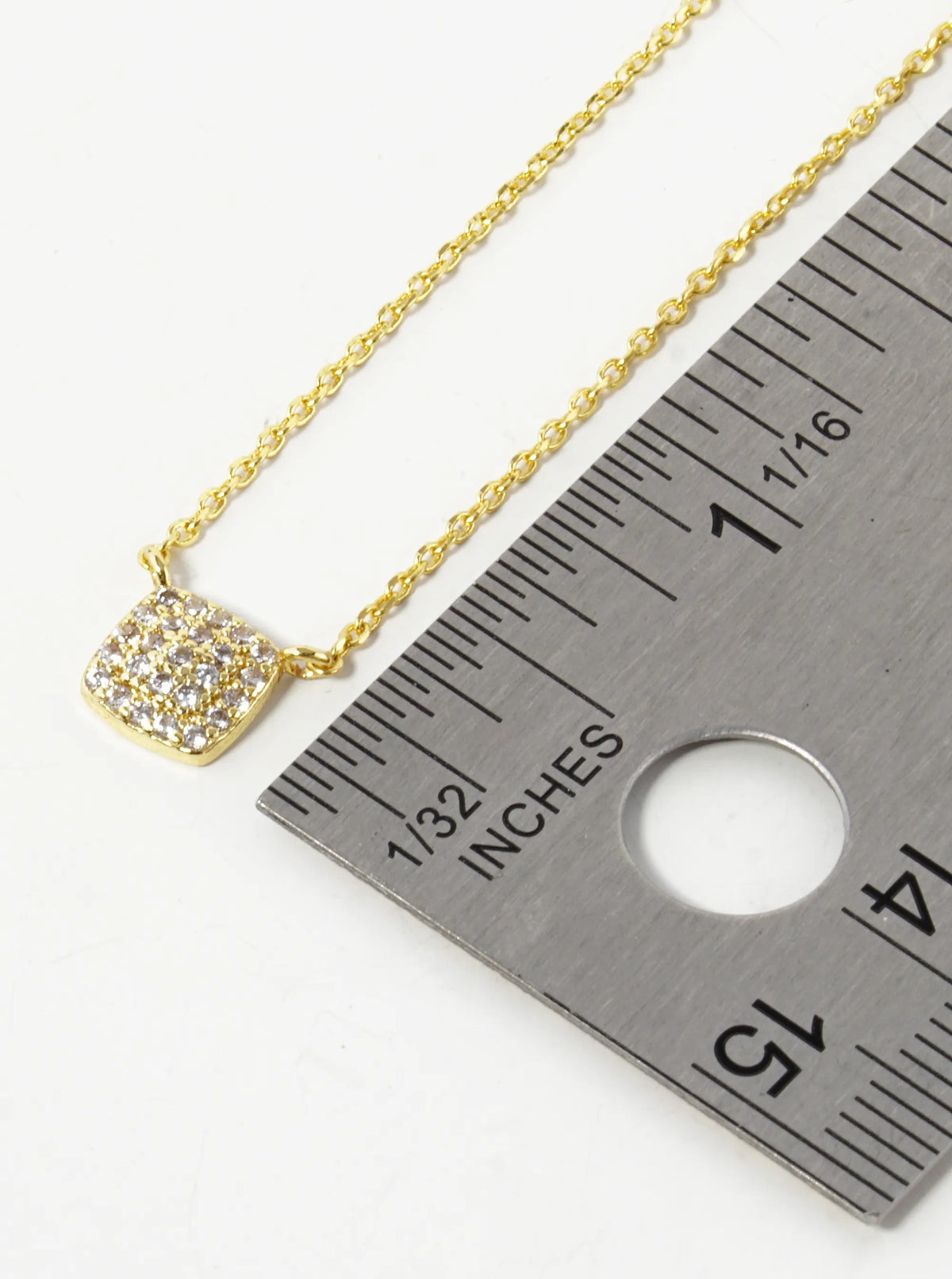 18K Gold Dipped Pave Cubic Zirconia 6mm Square Pendant Necklace