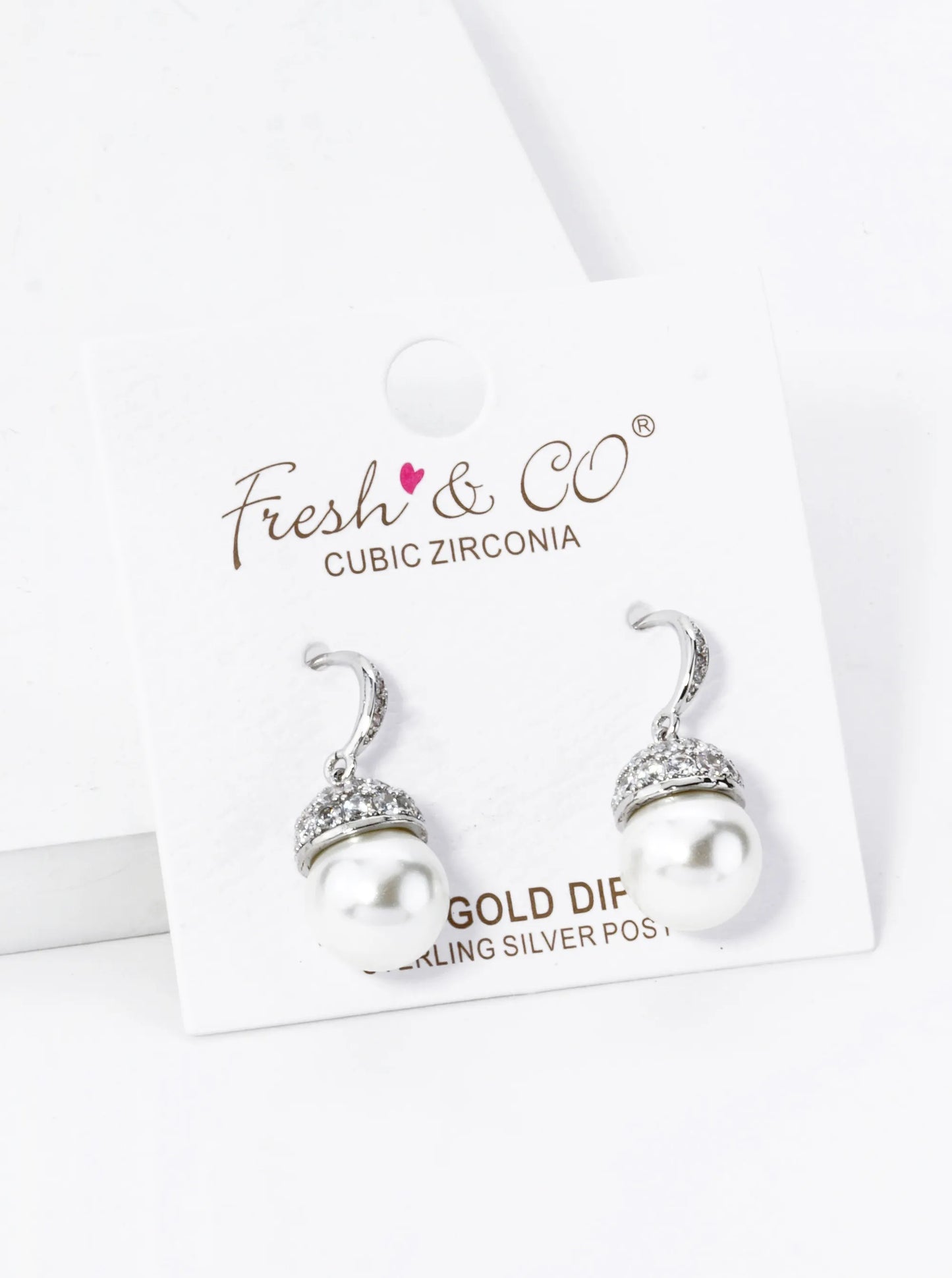 18K Gold Dipped Pave Cubic Zirconia 8mm Pearl Drop Dangle Earrings