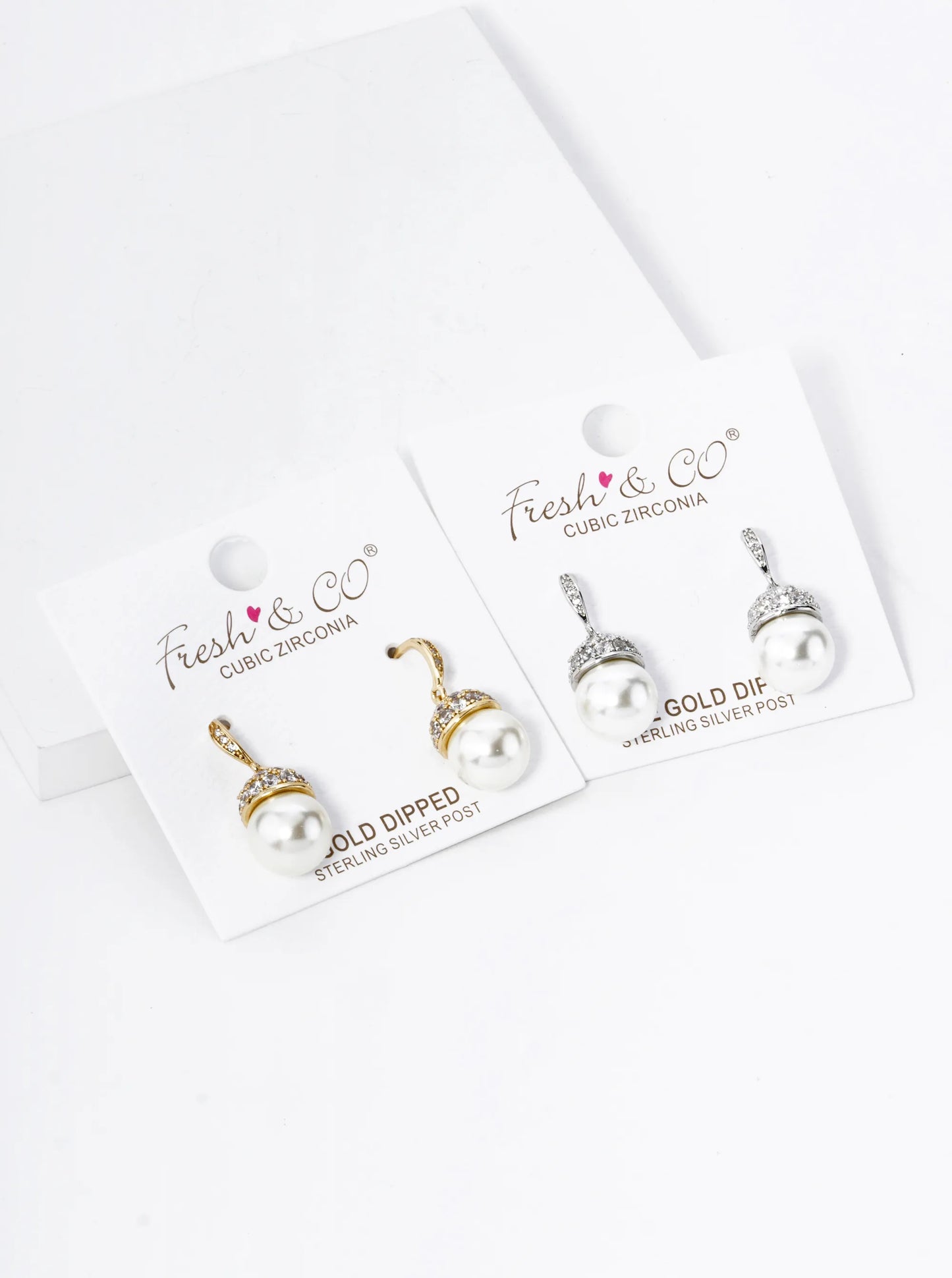 18K Gold Dipped Pave Cubic Zirconia 8mm Pearl Drop Dangle Earrings
