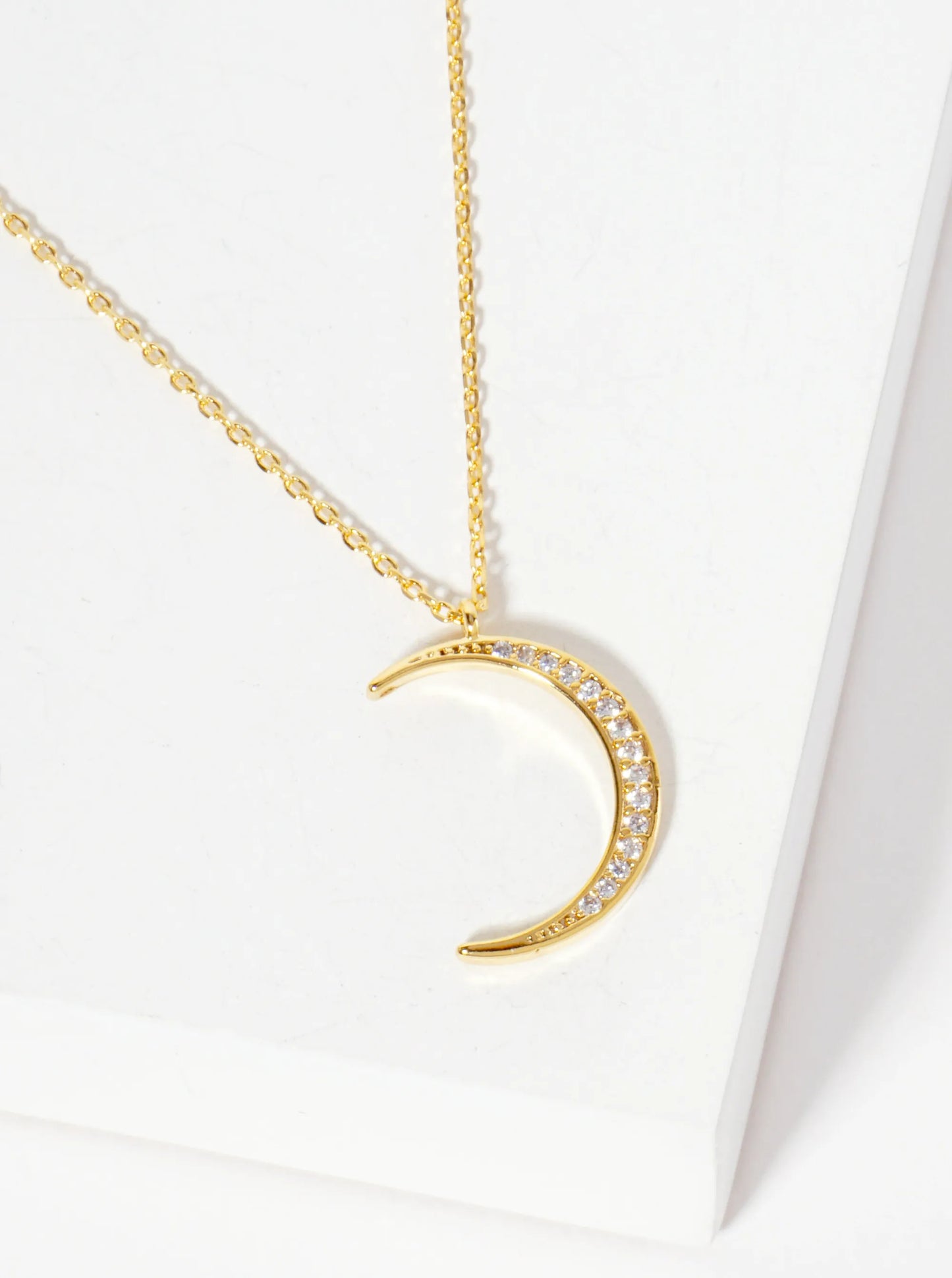 18K-Gold-Dipped Pave Cubic-Zirconia Crescent Moon Pendant Necklace