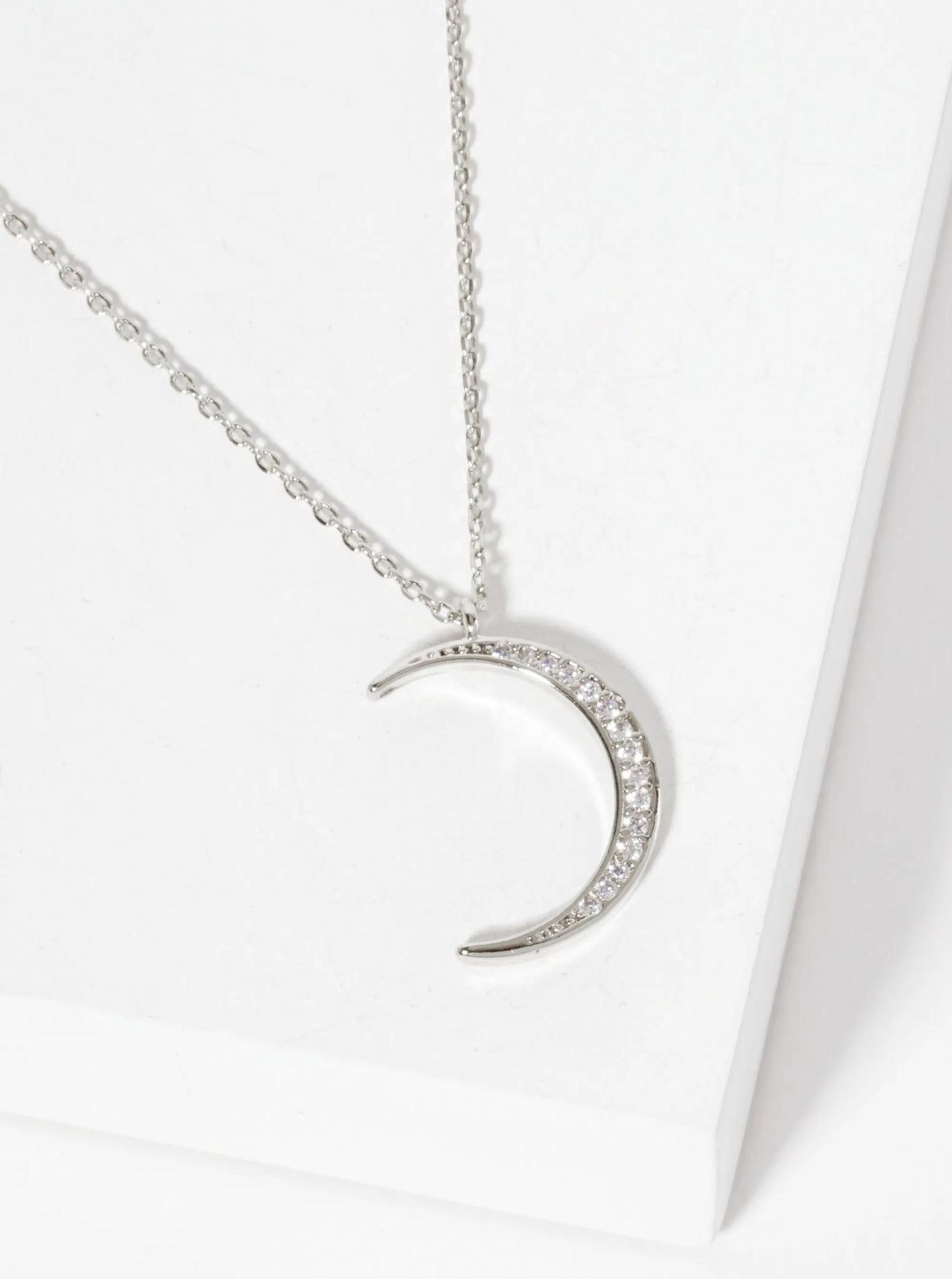18K-Gold-Dipped Pave Cubic-Zirconia Crescent Moon Pendant Necklace