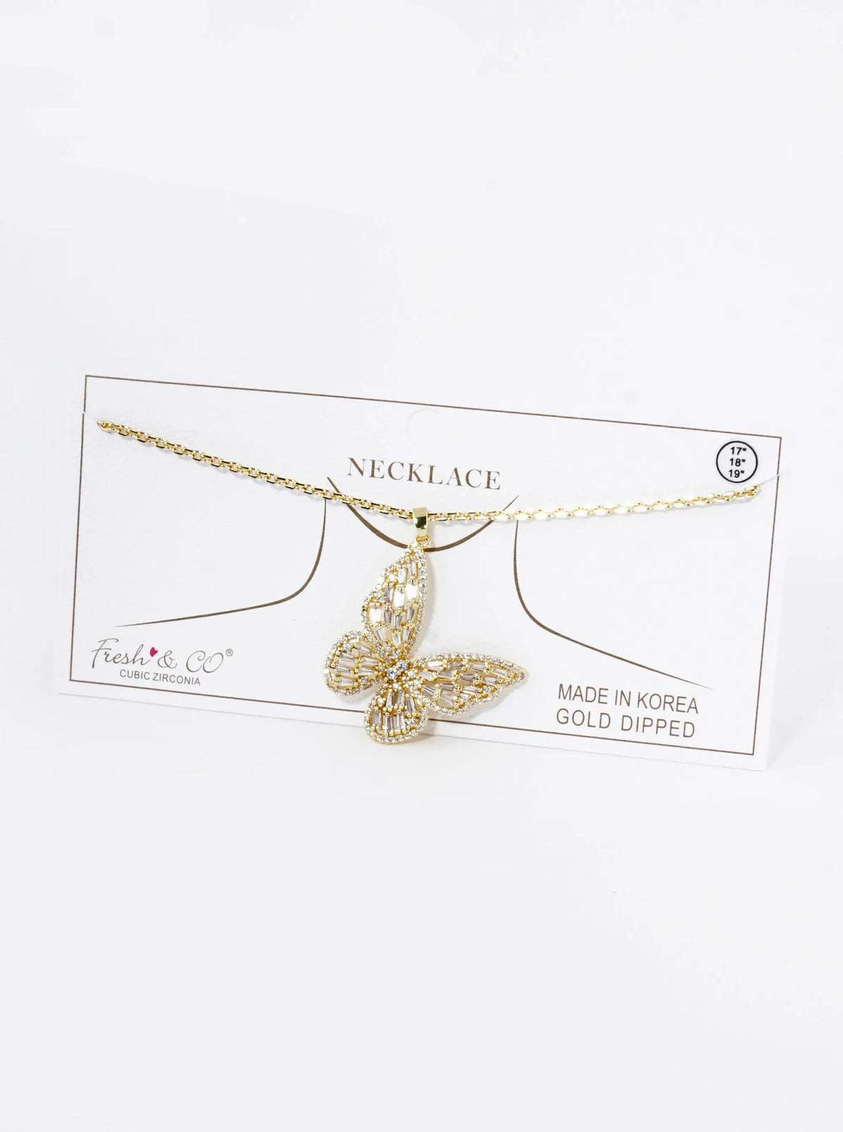 18K Gold Dipped Pave Cubic Zirconia Embellishments Butterfly Pendant Necklace