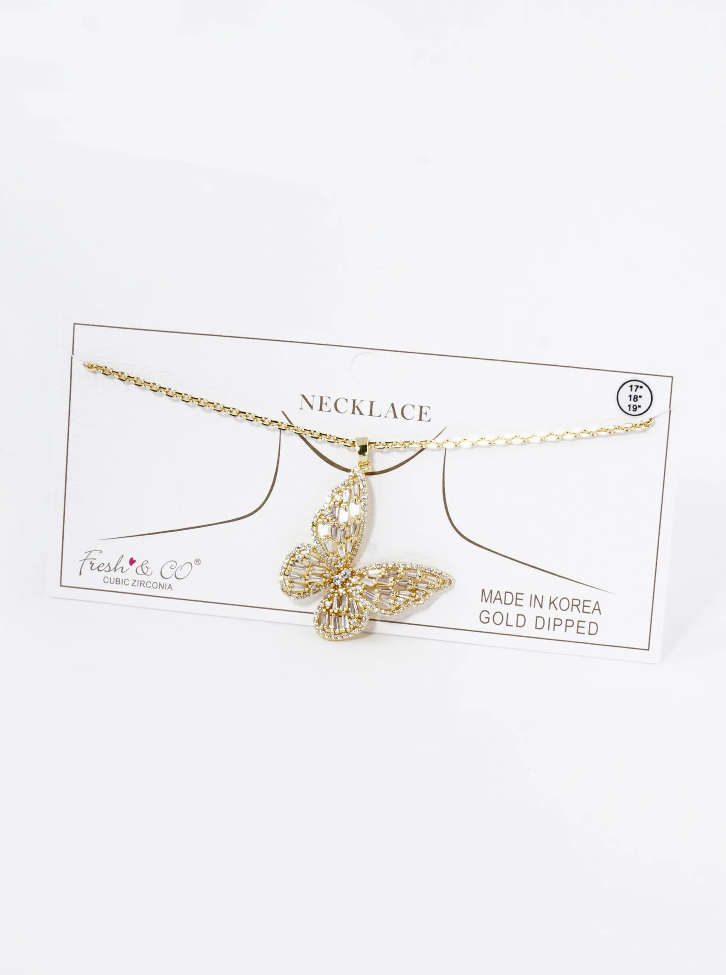 18K Gold Dipped Pave Cubic Zirconia Embellishments Butterfly Pendant Necklace