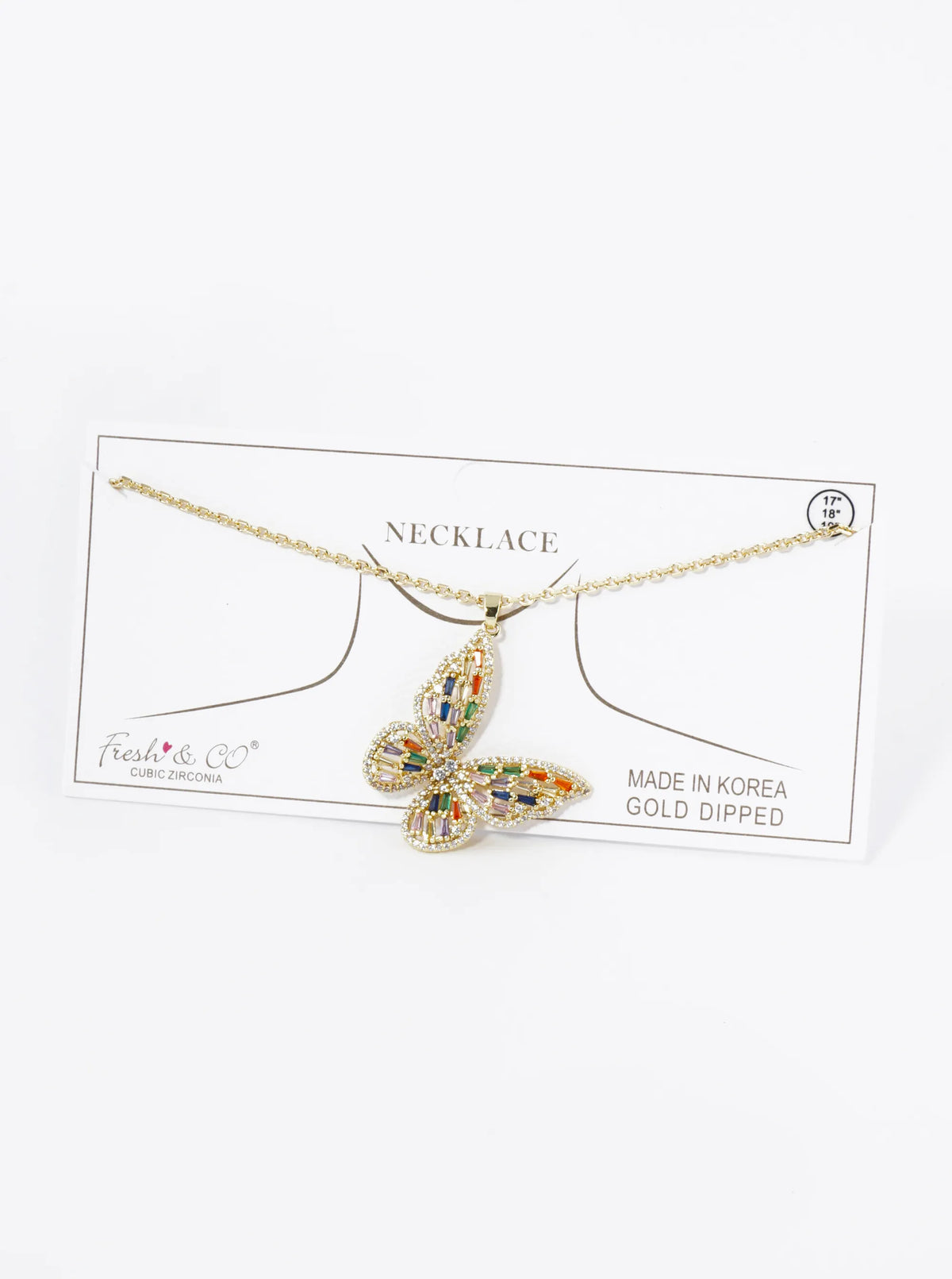 18K Gold Dipped Pave Cubic Zirconia Embellishments Butterfly Pendant Necklace