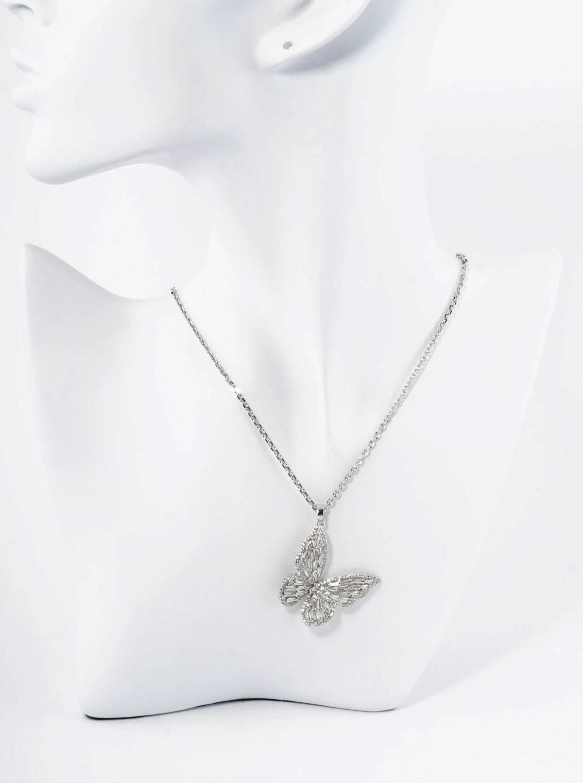 18K Gold Dipped Pave Cubic Zirconia Embellishments Butterfly Pendant Necklace