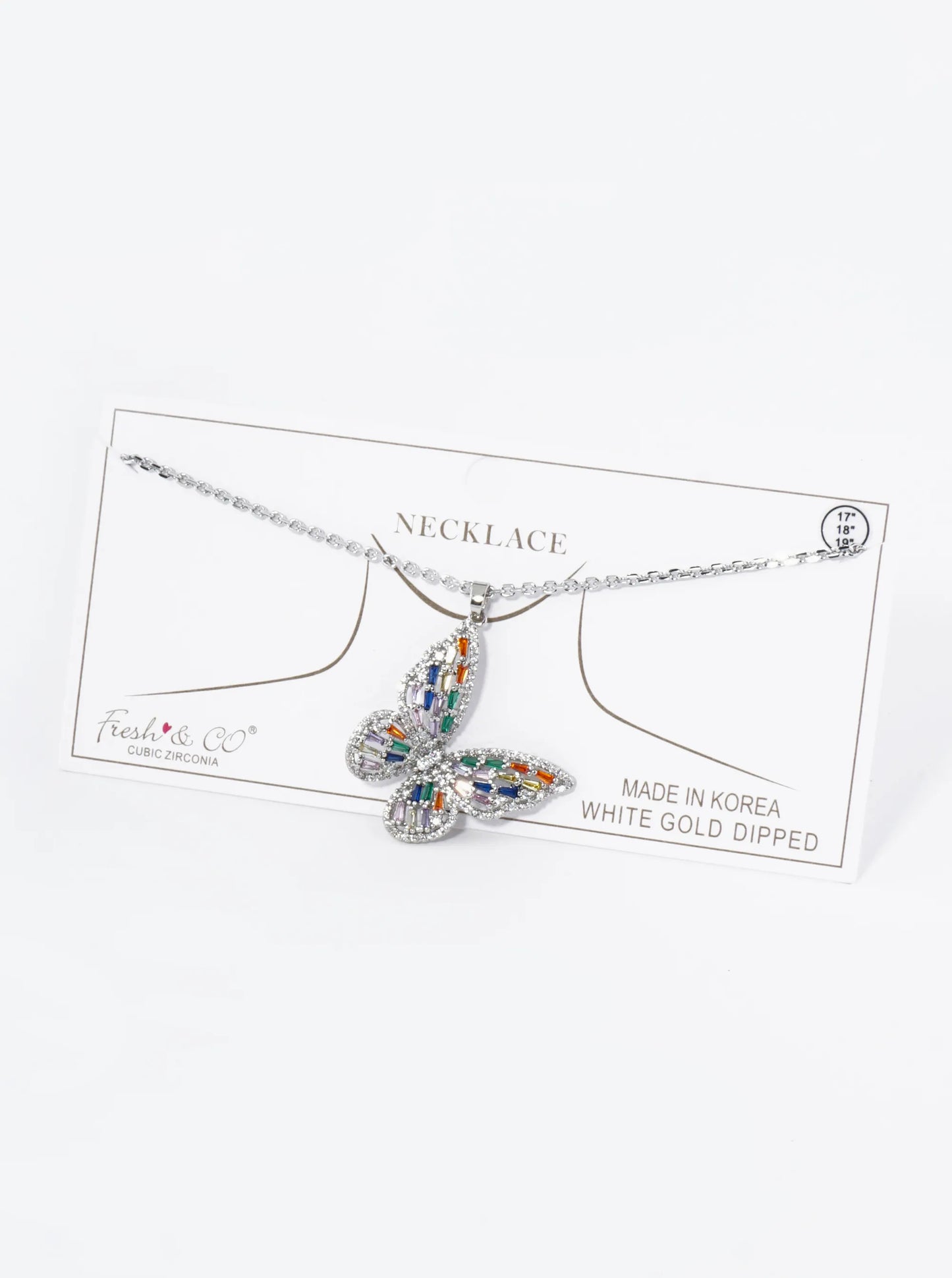 18K Gold Dipped Pave Cubic Zirconia Embellishments Butterfly Pendant Necklace