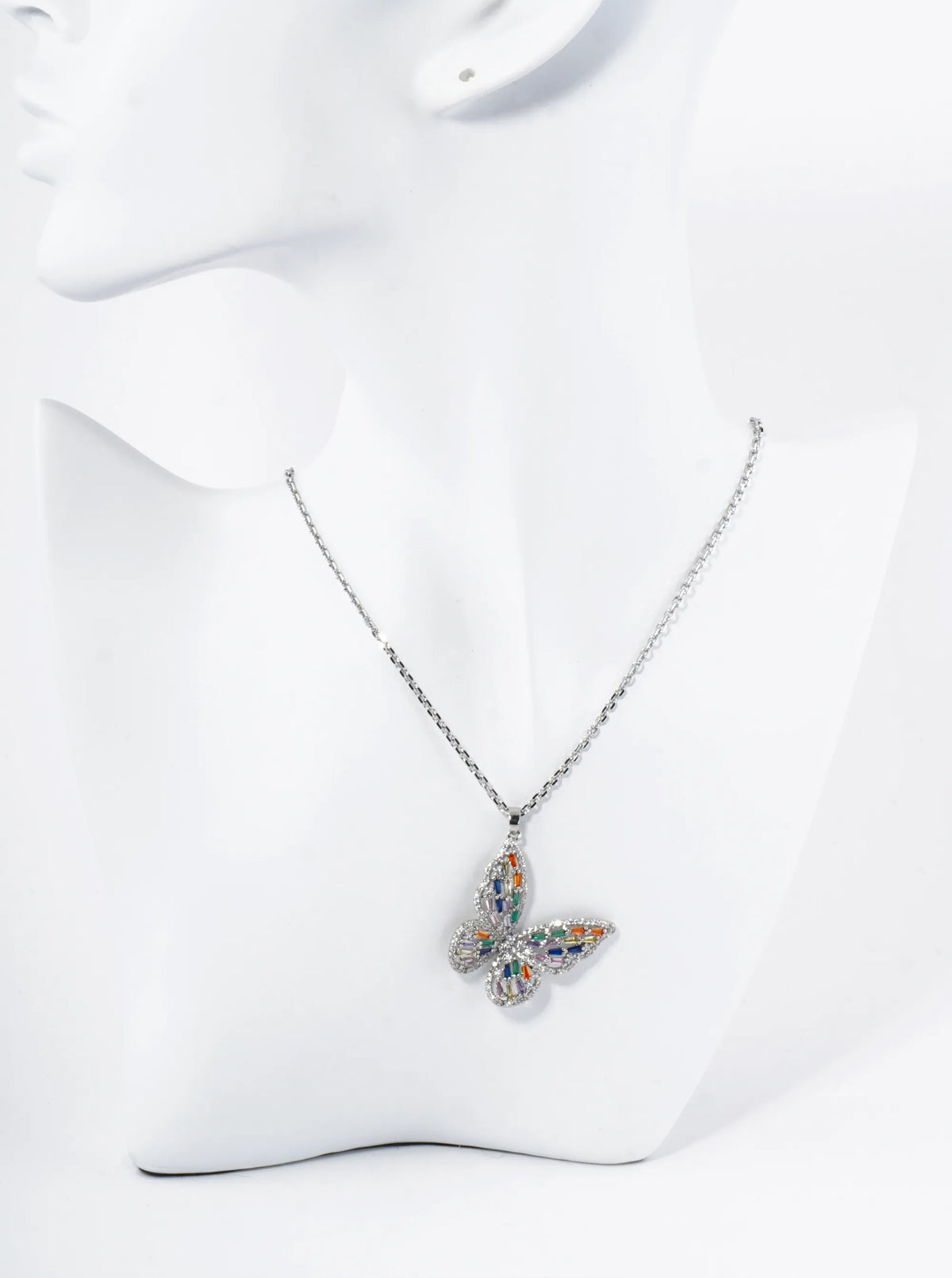 18K Gold Dipped Pave Cubic Zirconia Embellishments Butterfly Pendant Necklace