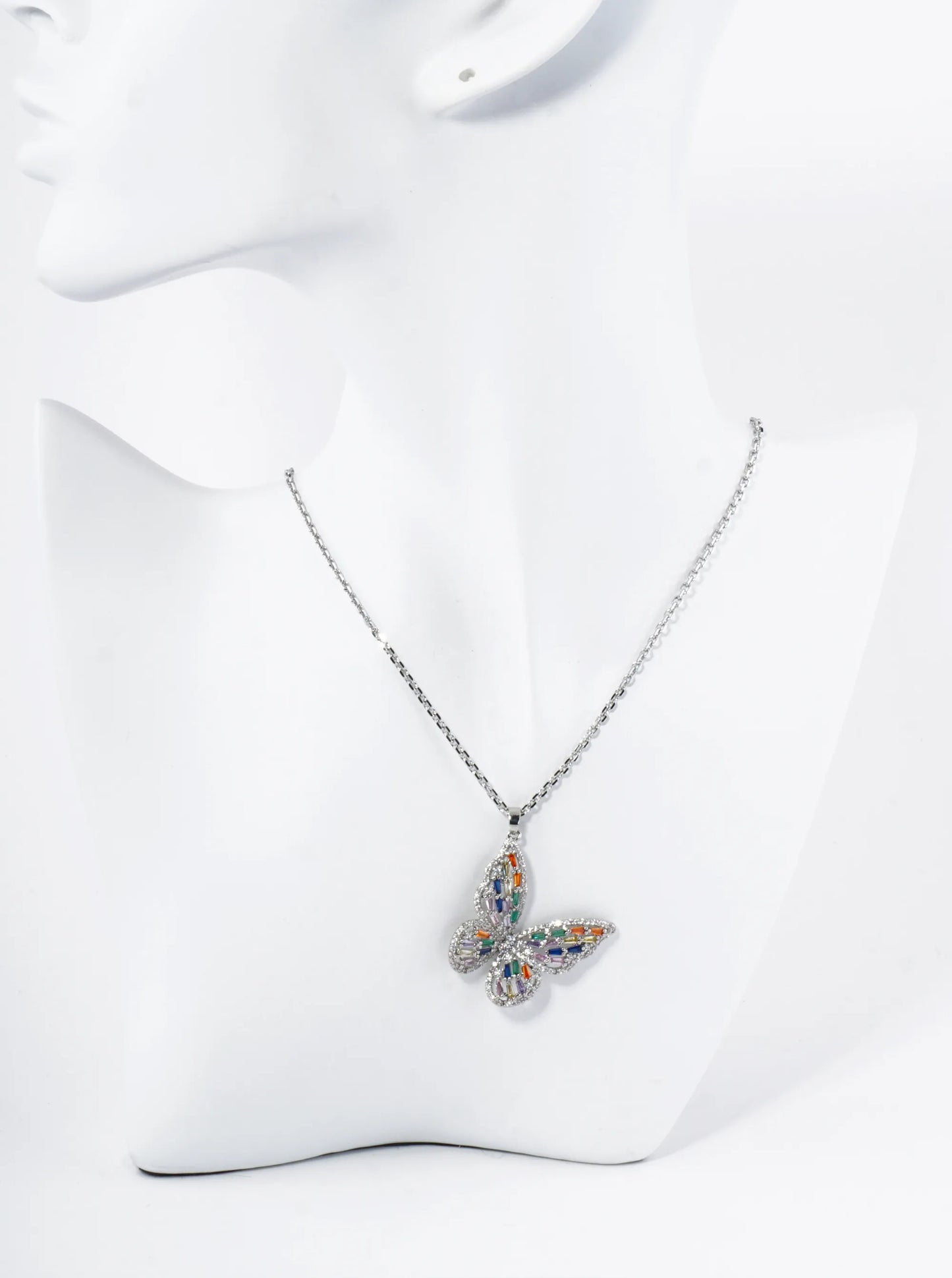18K Gold Dipped Pave Cubic Zirconia Embellishments Butterfly Pendant Necklace