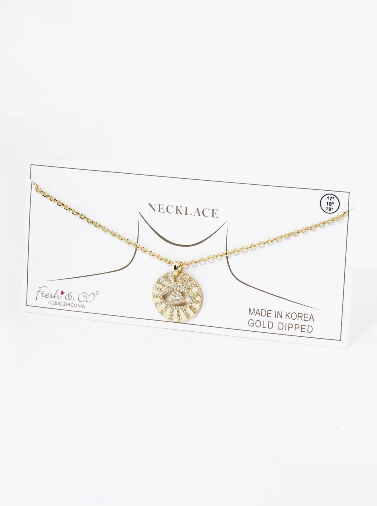 18K Gold Dipped Pave Cubic Zirconia Evil Eye Round Pendant Necklace