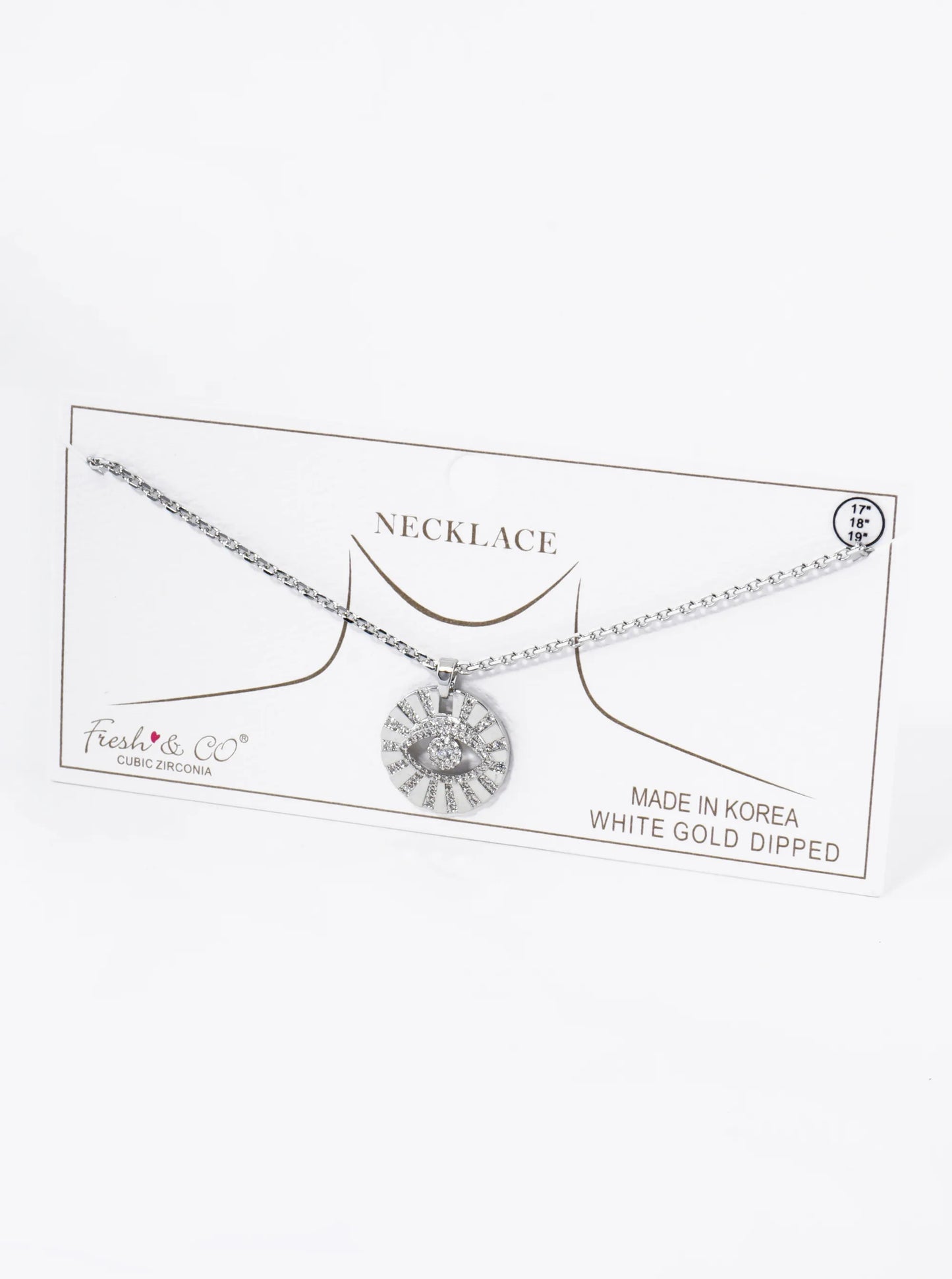 18K Gold Dipped Pave Cubic Zirconia Evil Eye Round Pendant Necklace