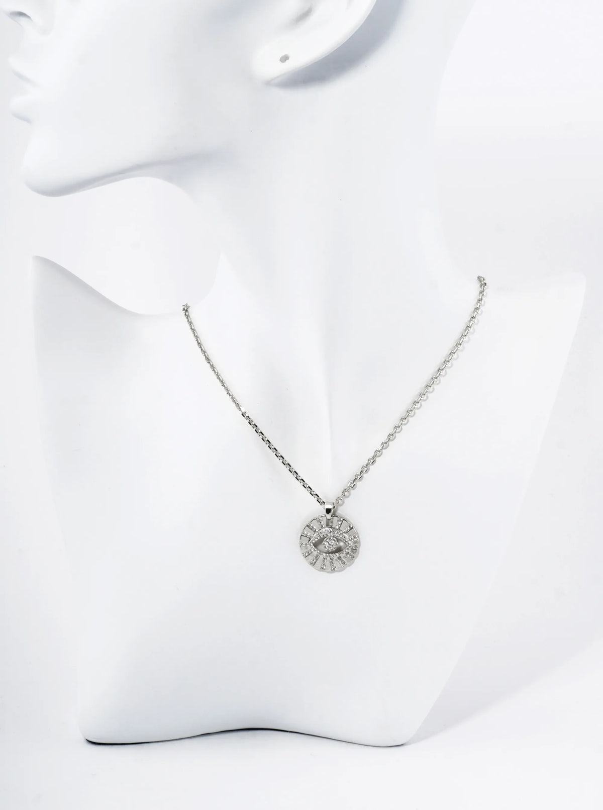 18K Gold Dipped Pave Cubic Zirconia Evil Eye Round Pendant Necklace