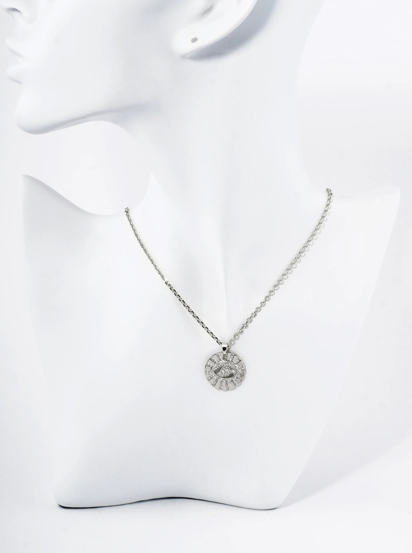 18K Gold Dipped Pave Cubic Zirconia Evil Eye Round Pendant Necklace