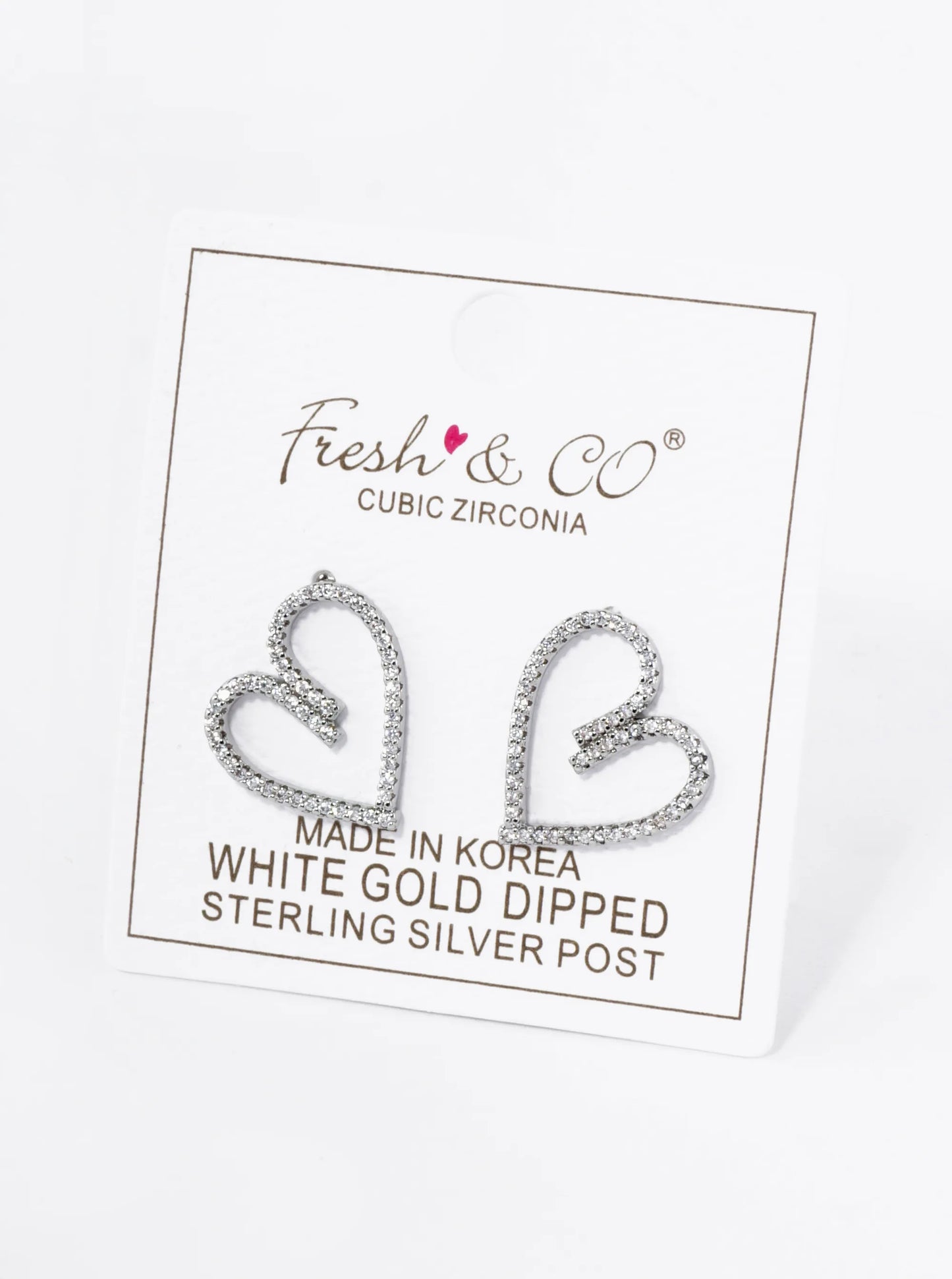 18K Gold Dipped Pave Cubic Zirconia Heart Stud Earrings