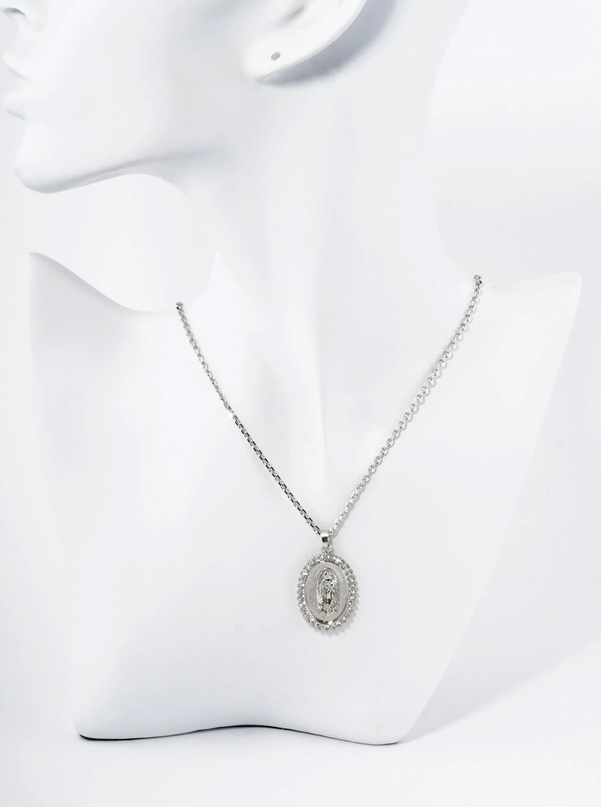 18K Gold Dipped Pave Cubic Zirconia Miraculous Medal Oval Pendant Necklace