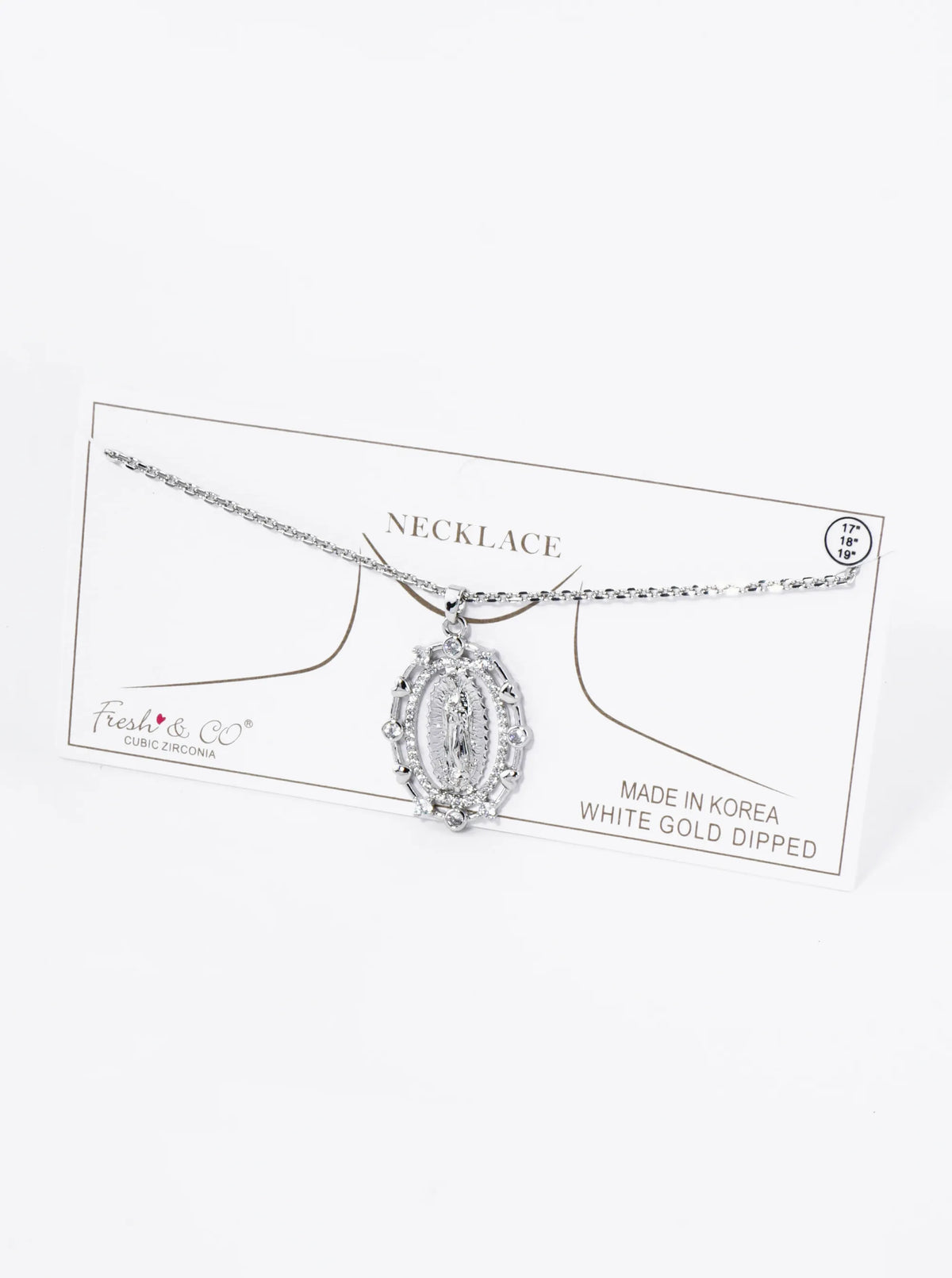 18K Gold Dipped Pave Cubic Zirconia Miraculous Medal Oval Pendant Necklace
