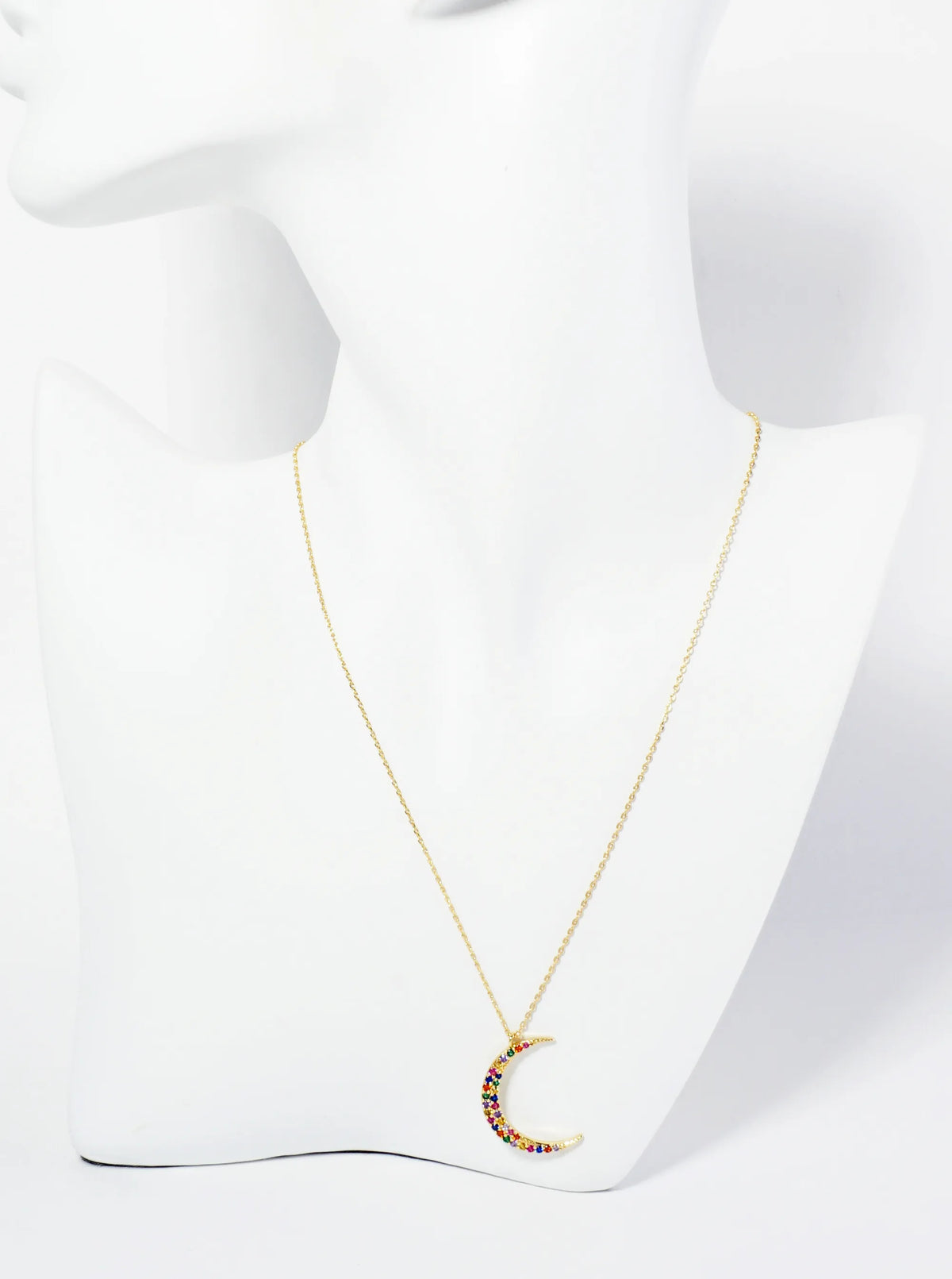 18K Gold Dipped Pave Set CZ 1 Inch Crescent Moon Pendant Necklace