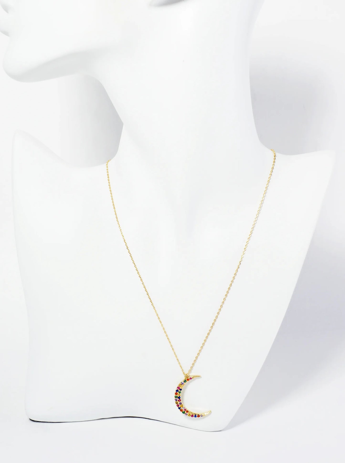 18K Gold Dipped Pave Set CZ 1 Inch Crescent Moon Pendant Necklace
