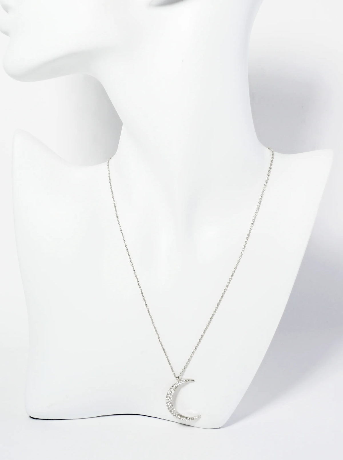 18K Gold Dipped Pave Set CZ 1 Inch Crescent Moon Pendant Necklace