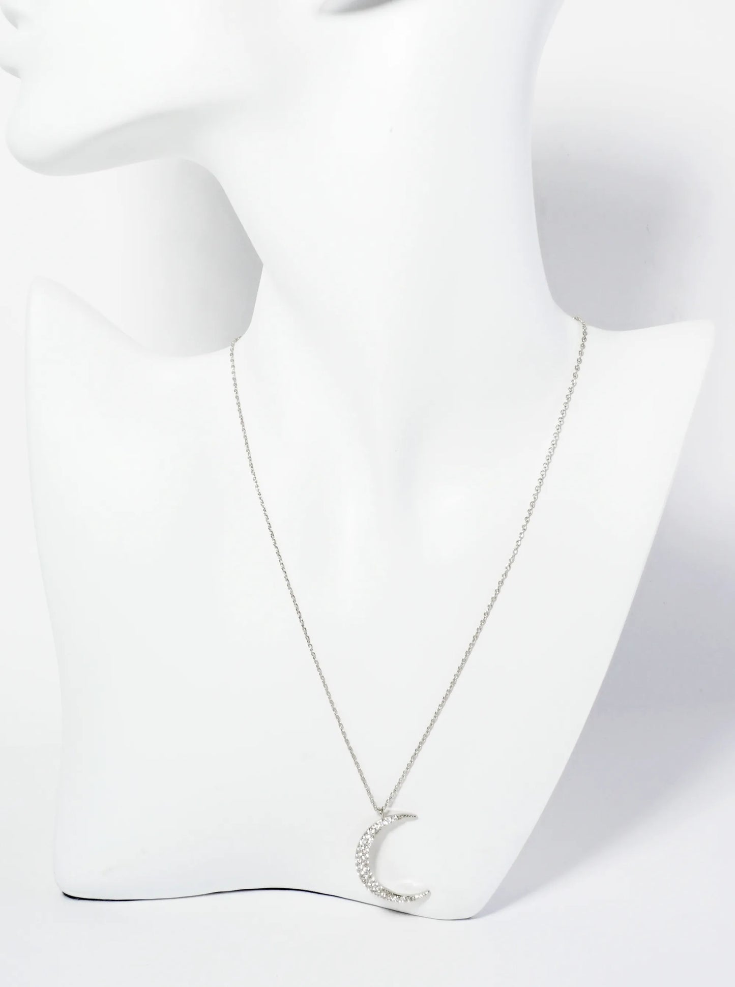 18K Gold Dipped Pave Set CZ 1 Inch Crescent Moon Pendant Necklace