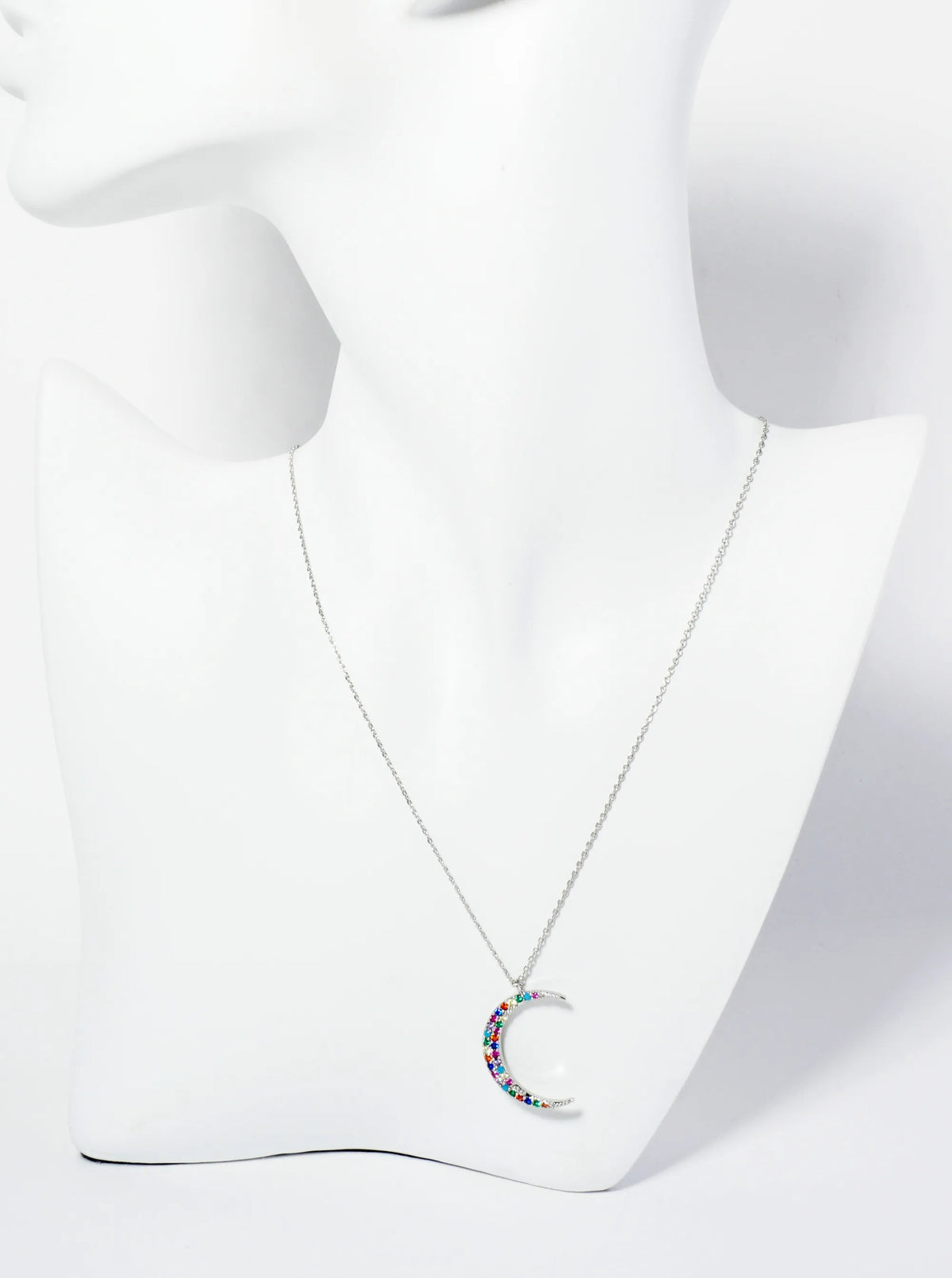 18K Gold Dipped Pave Set CZ 1 Inch Crescent Moon Pendant Necklace