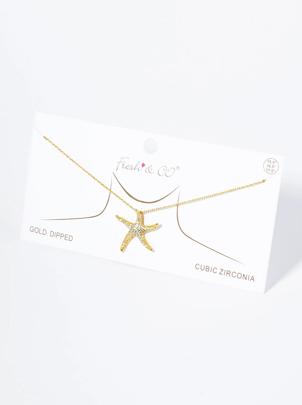 18K Gold Dipped Pave Set CZ 1 Inch Starfish Sea Star Pendant Necklace